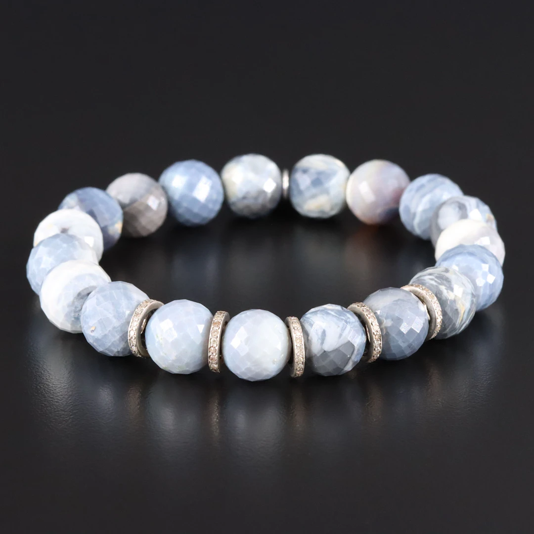 Sheryl Lowe Grey Opal Rondelle and Diamond Bracelet