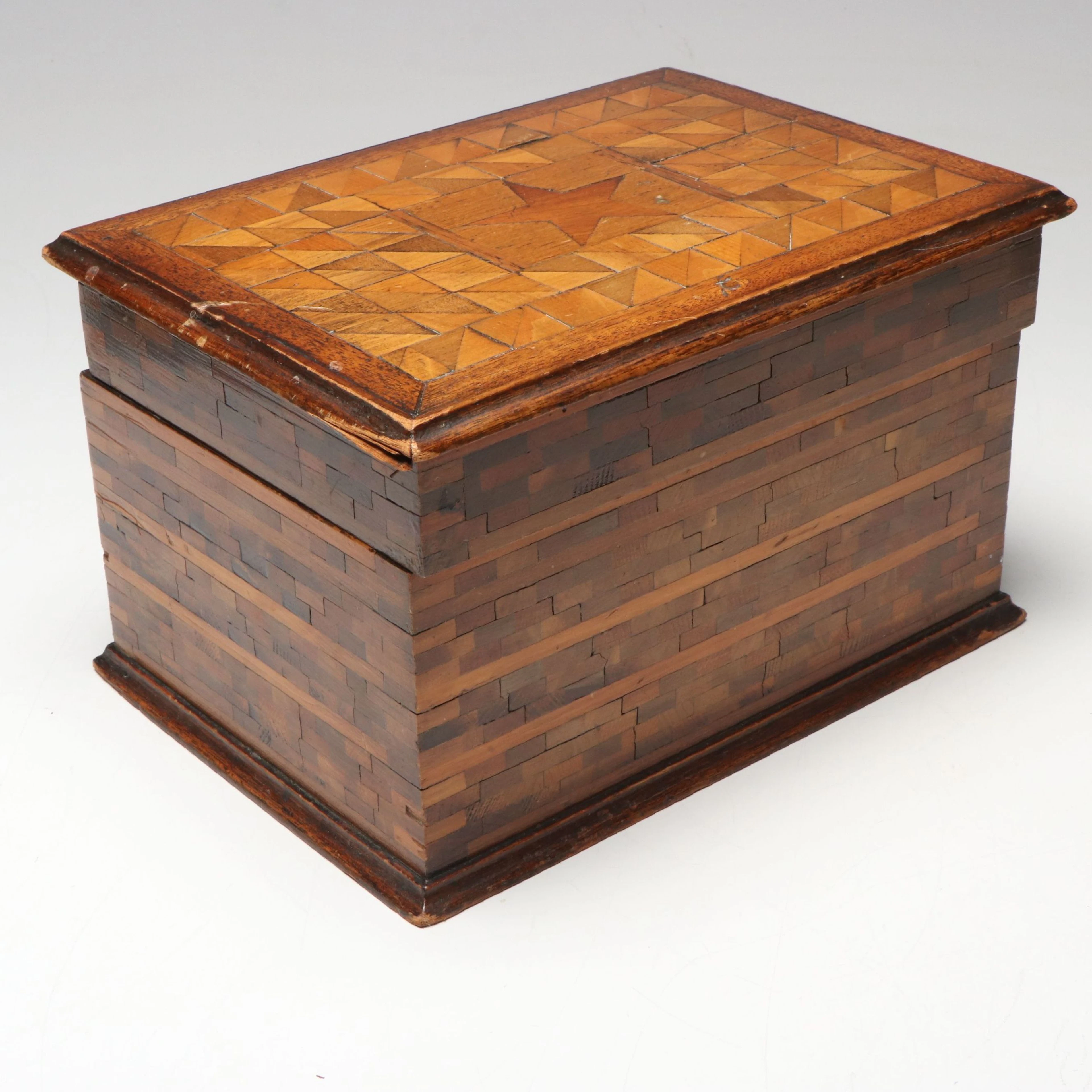 Antique Wooden Marquetry Keepsake Box, Late 19th/Early 20th Century