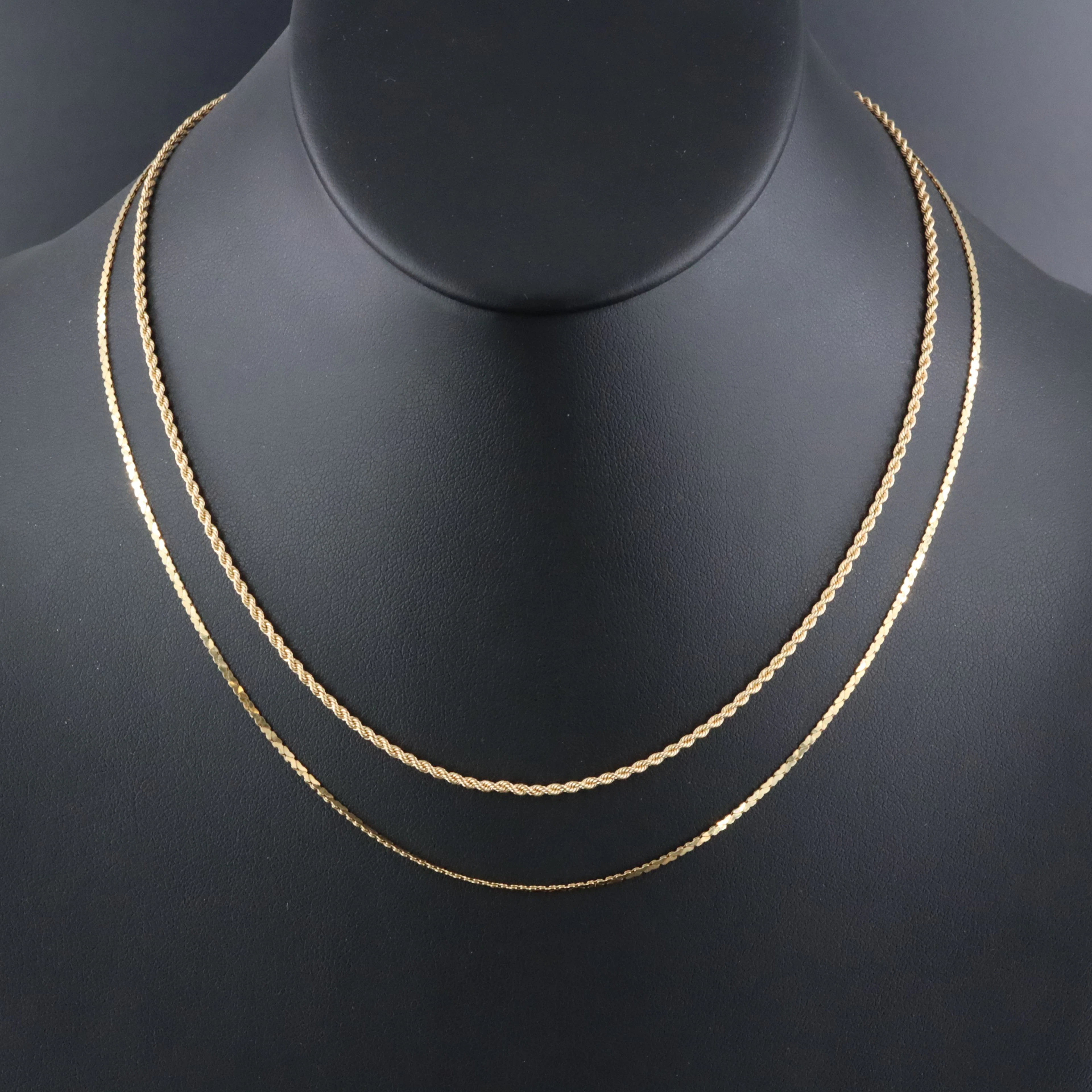 14K Braided Rope and Cobra Chain Necklaces