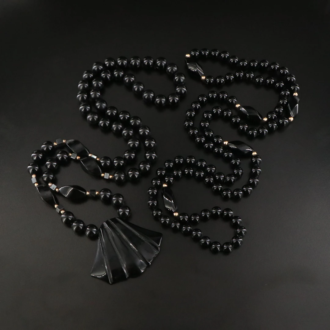 Black Onyx and Hematite Bead and Station Necklaces