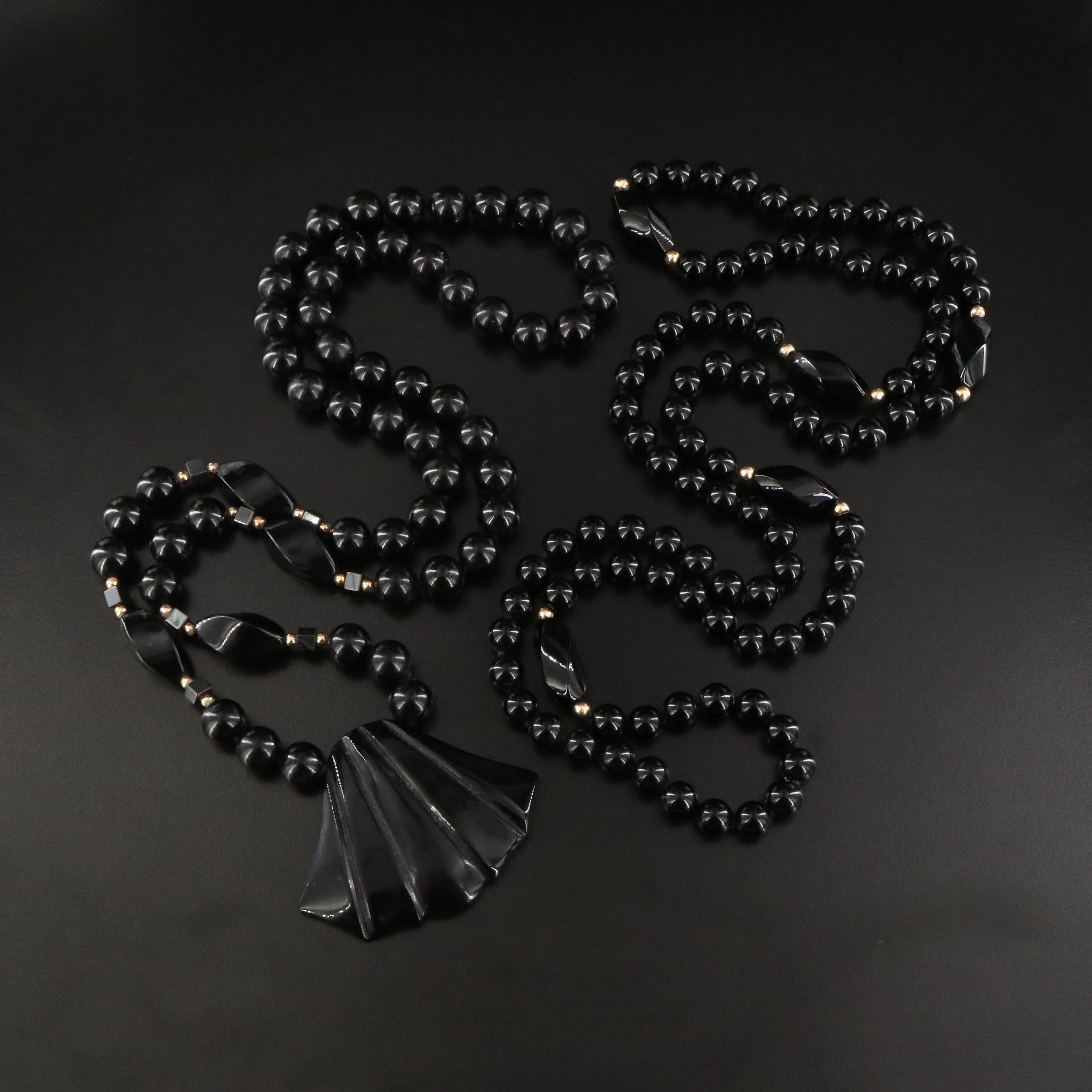 Black Onyx and Hematite Bead and Station Necklaces