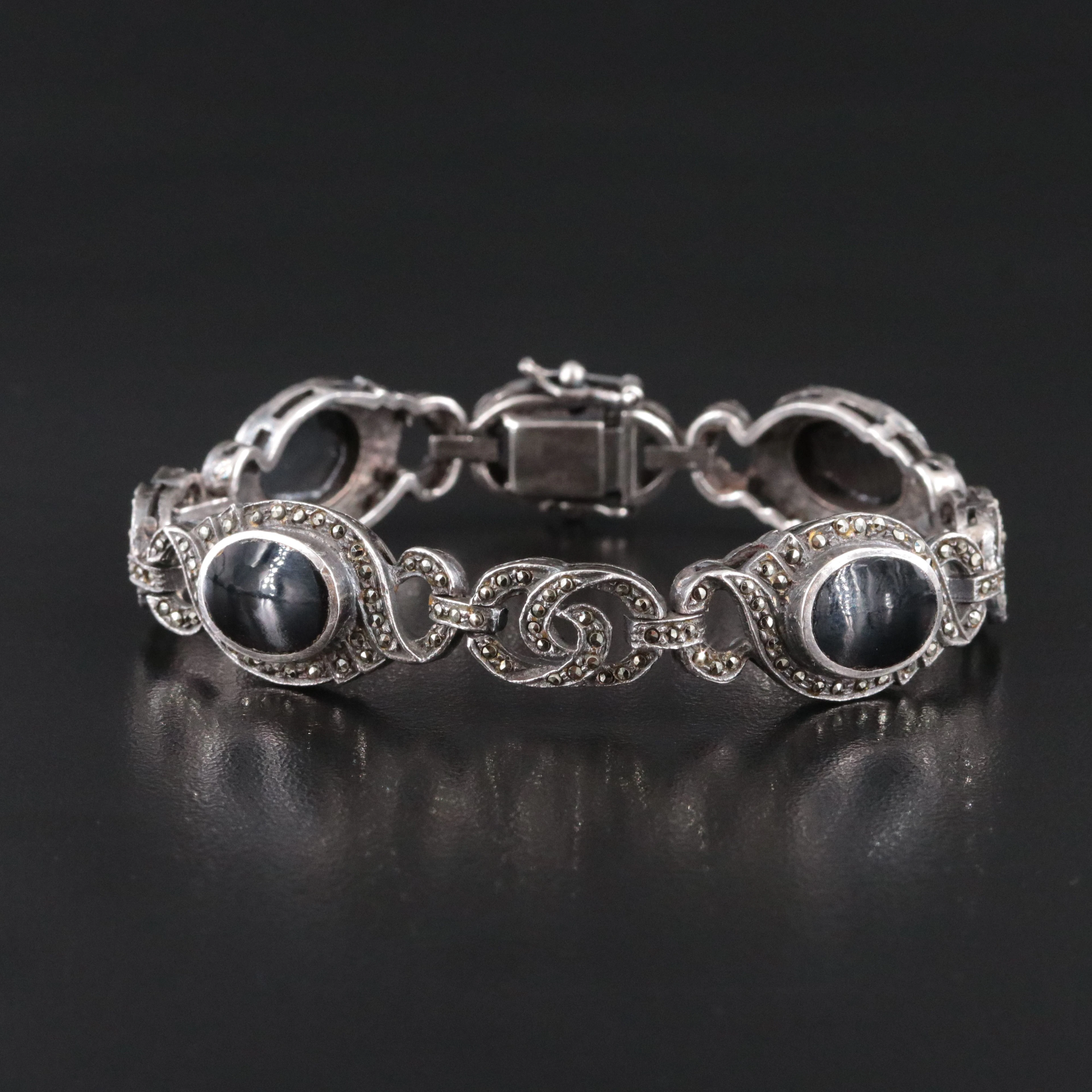 Sterling Black Onyx and Marcasite Bracelet