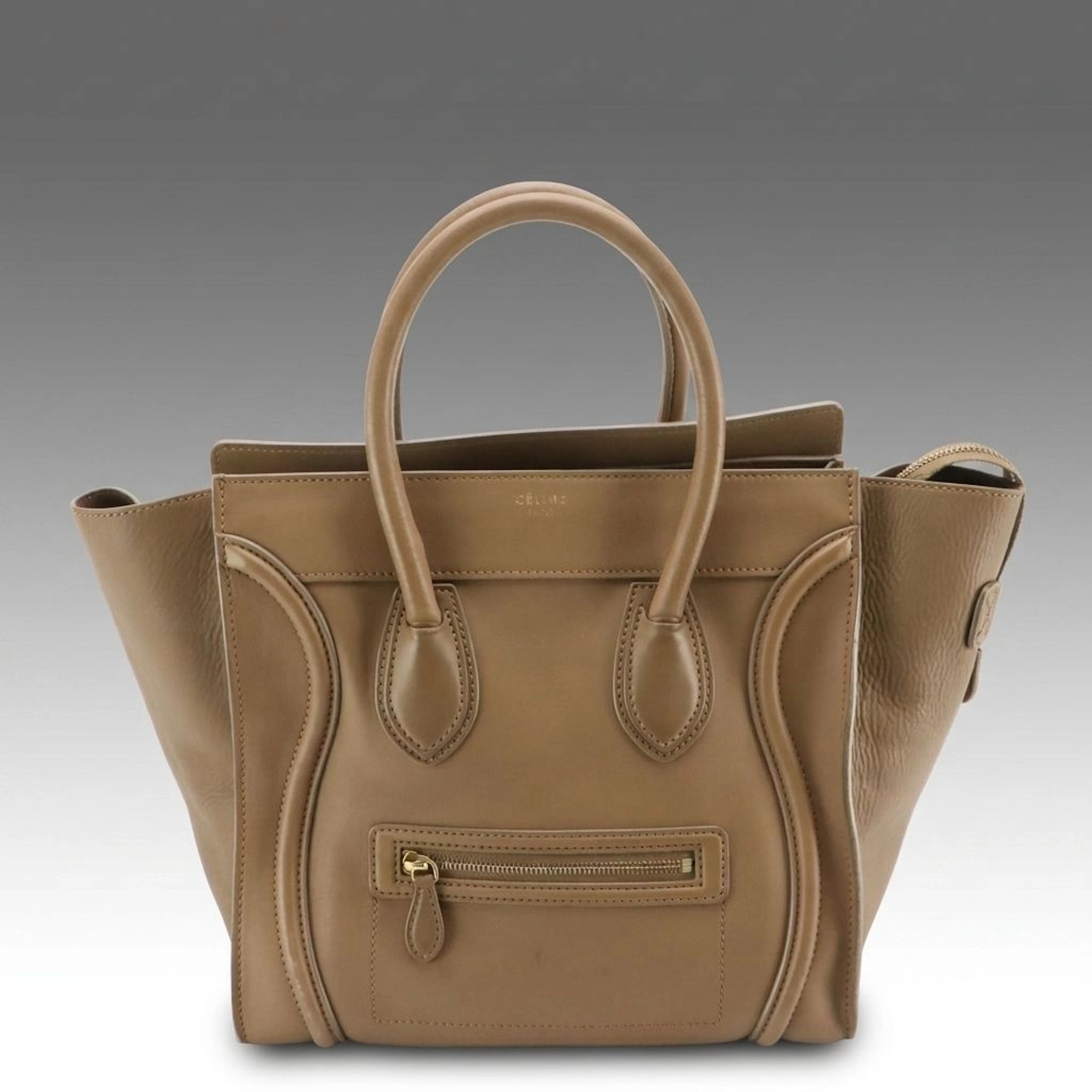 Céline Mini Luggage Handbag in Light Brown Calfskin Leather