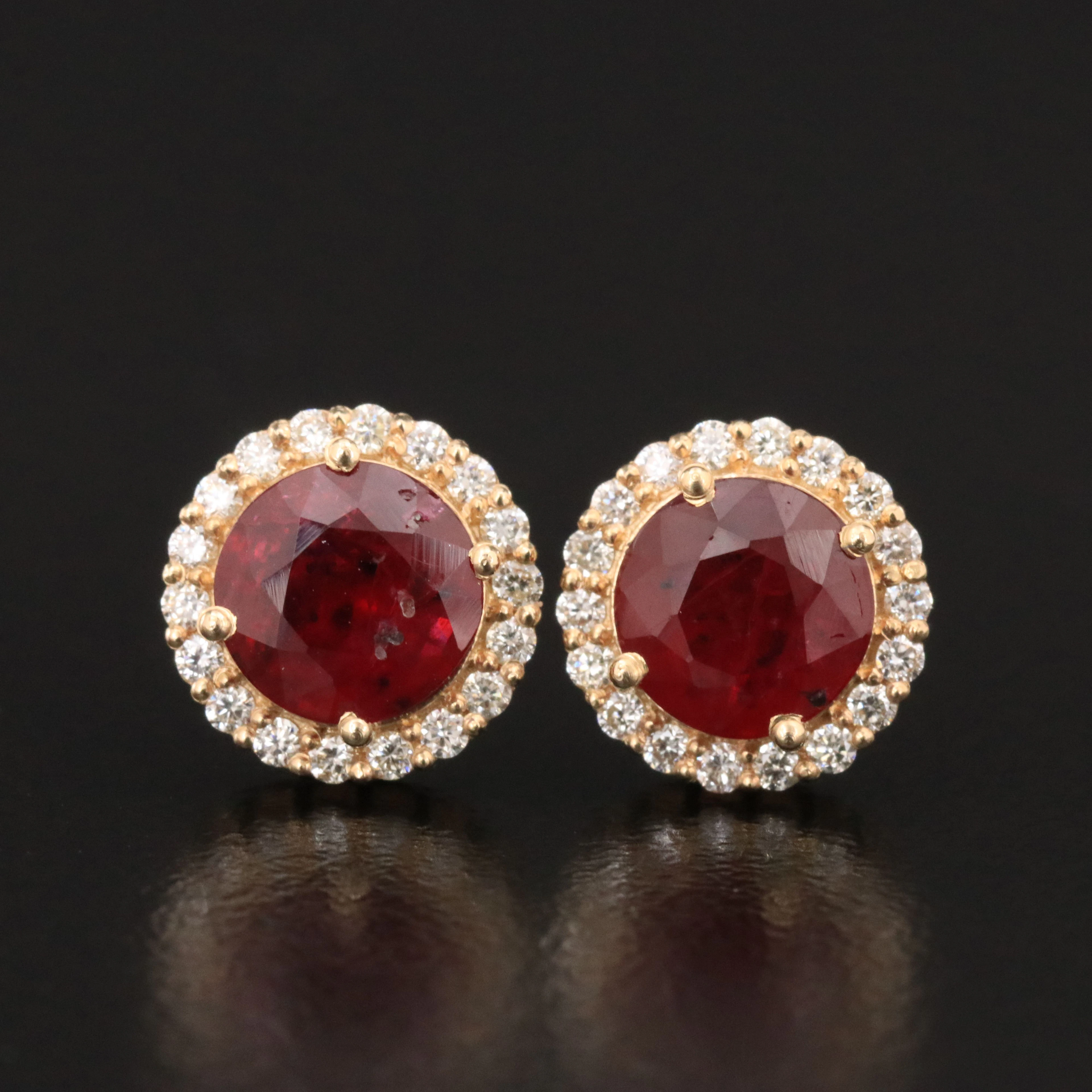 14K 1.96 CTW Mozambique Ruby and Diamond Halo Earrings with GIA Report