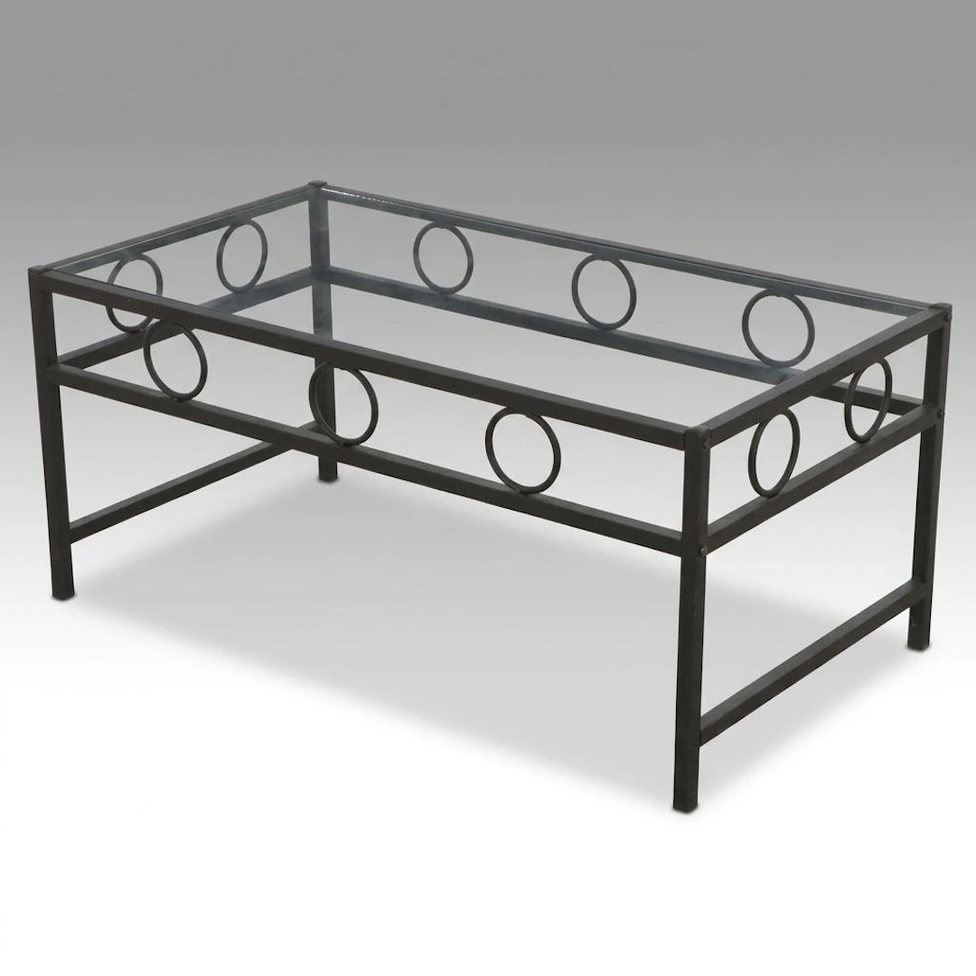 Mid Century Modern Style Black Metal and Ring Inset Coffee Table Frame