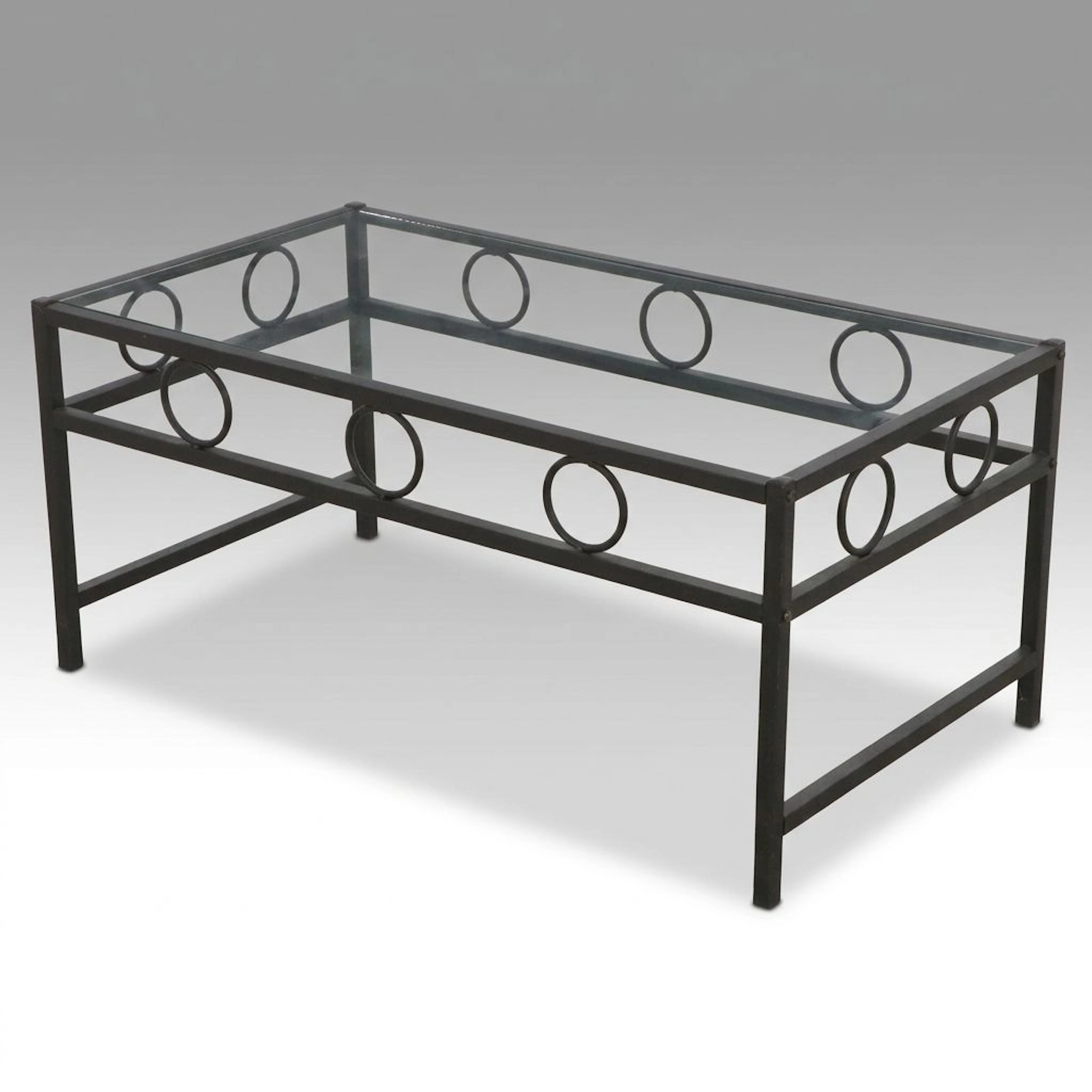 Mid Century Modern Style Black Metal and Ring Inset Coffee Table Frame