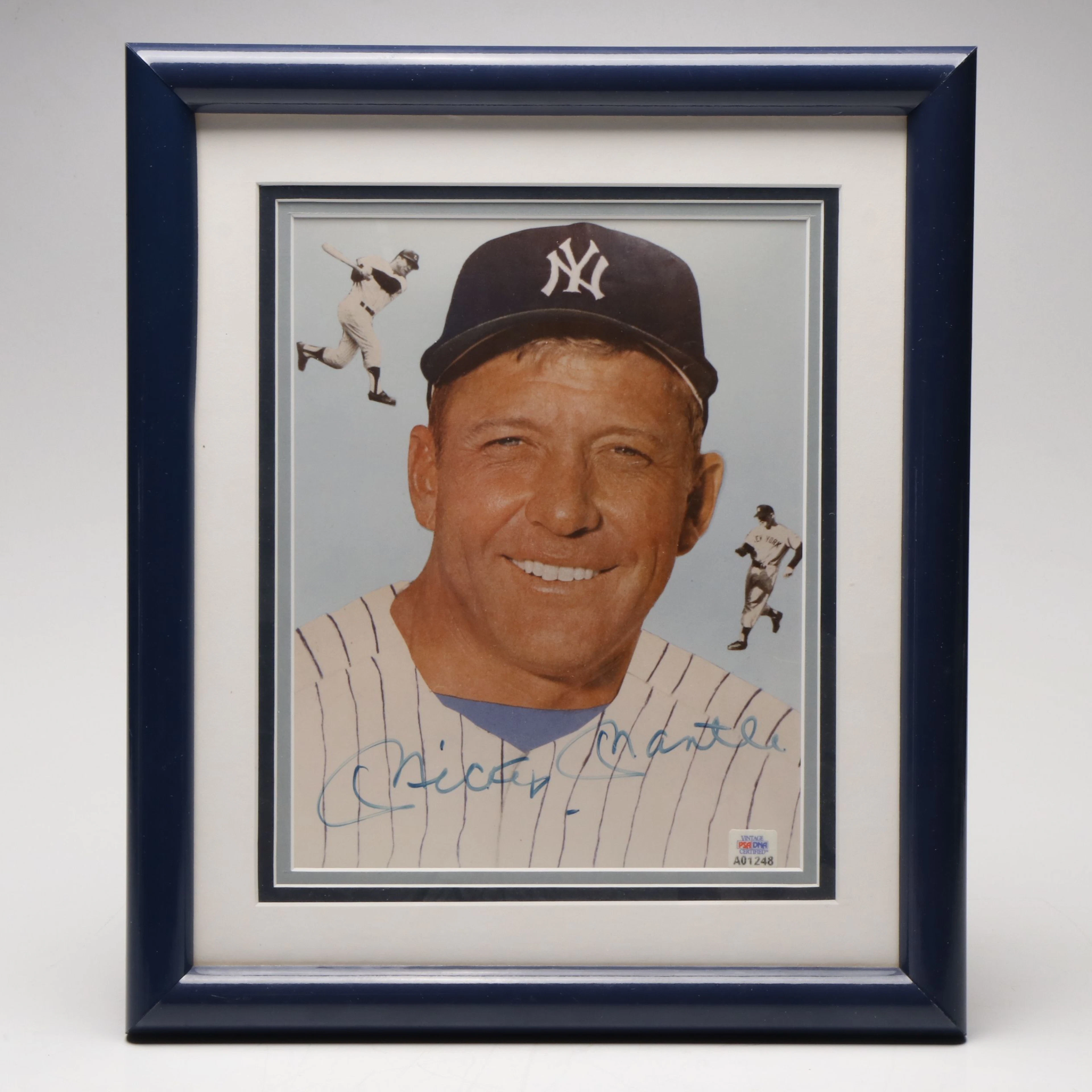Mickey Mantle Signed New York Yankees Baseball Print in Matted Frame, PSA