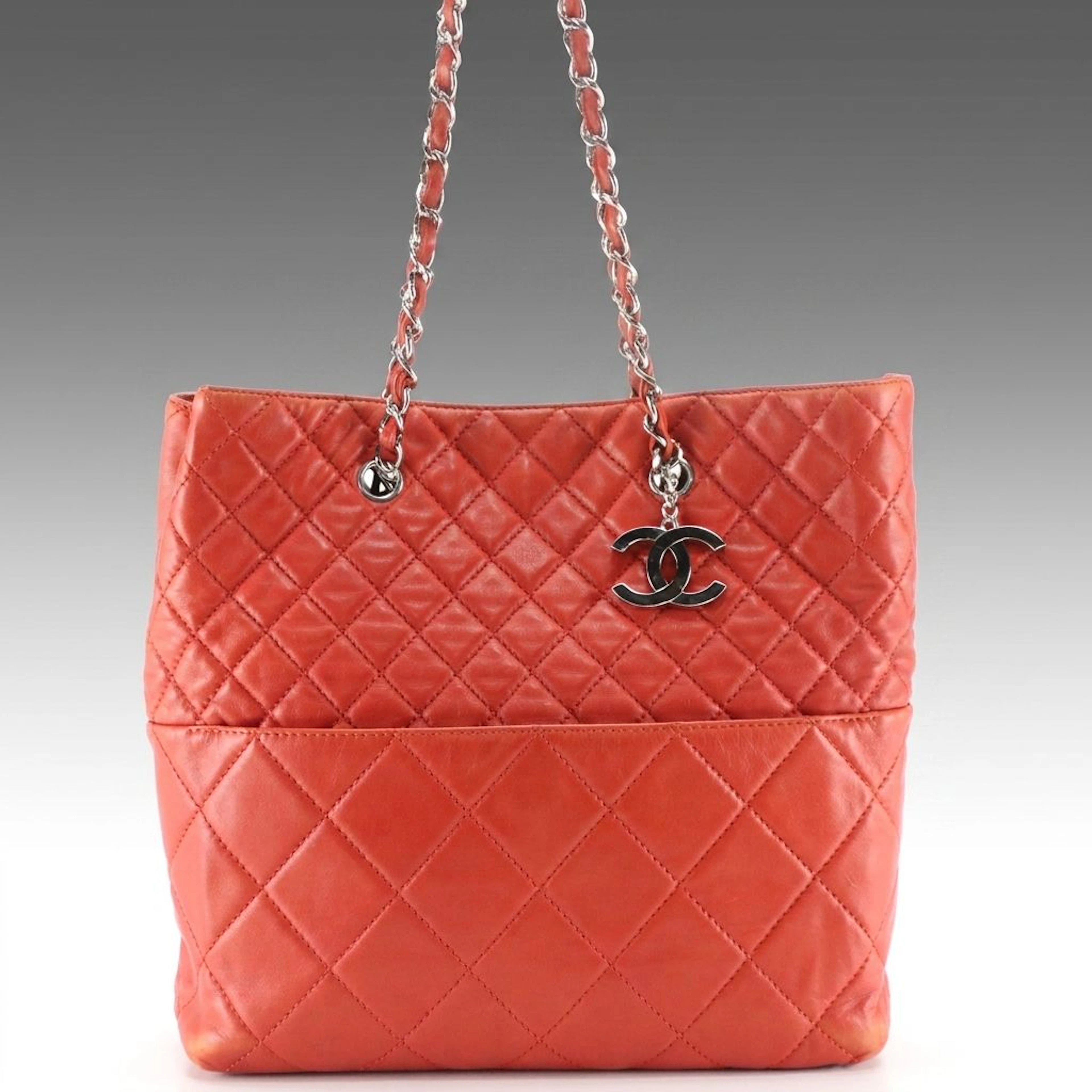 Chanel In The Business Tote in Burnt Orange Diamond Stitched Calfskin with Box
