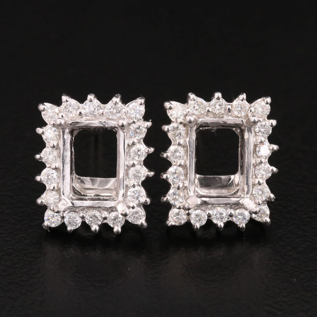 Platinum 0.61 CTW Diamond Earring Semi-Mountings