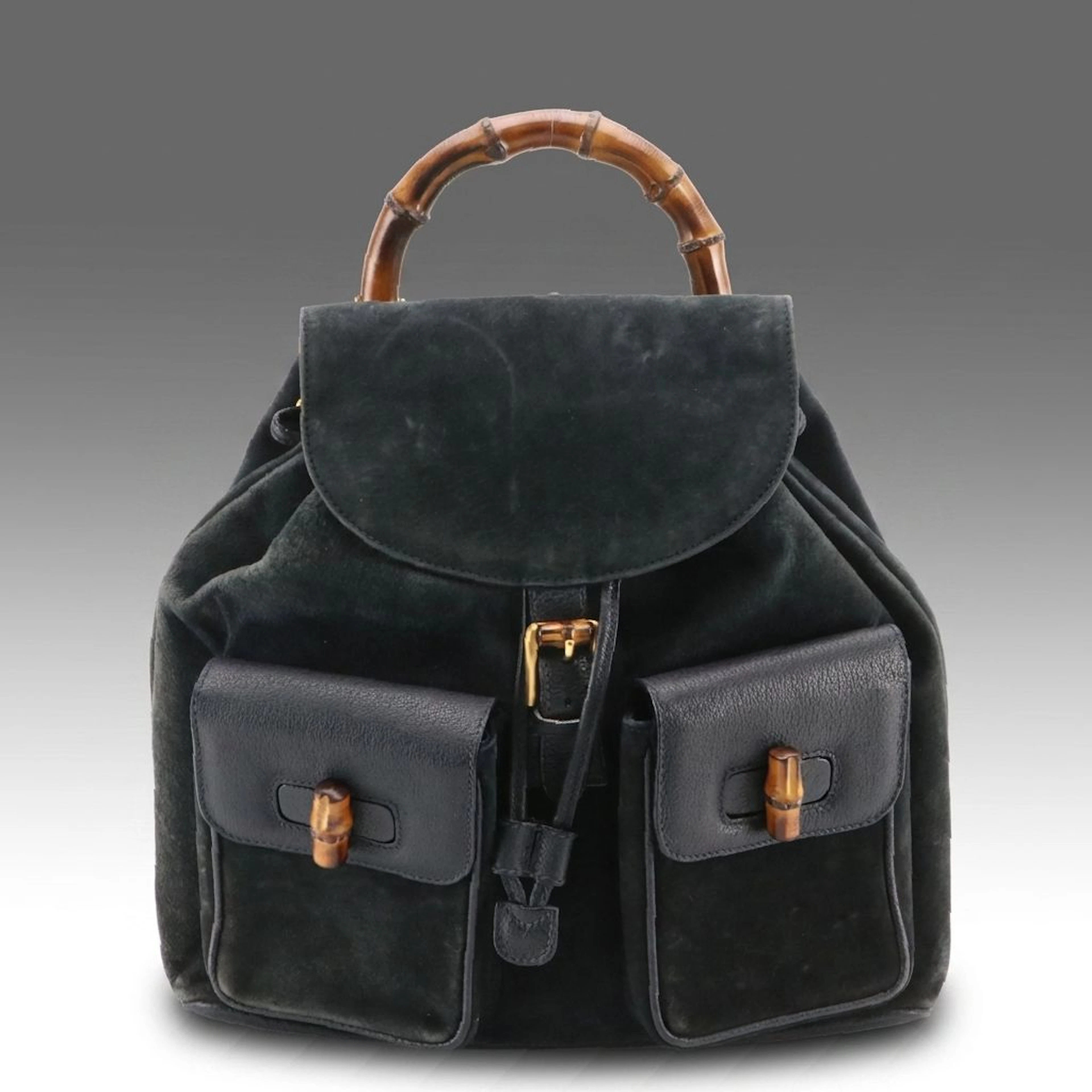 Gucci Bamboo Navy Cinghiale Leather and Suede Backpack
