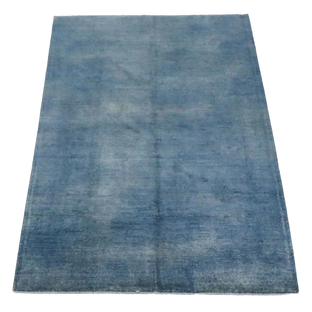 5'10 x 9' Hand-Knotted Blue Overdyed Turkish Area Rug