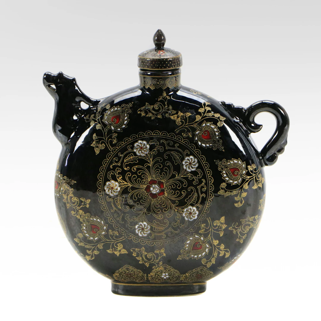 Chinese Ceramic Moon Flask with Ornate Floral Medallion