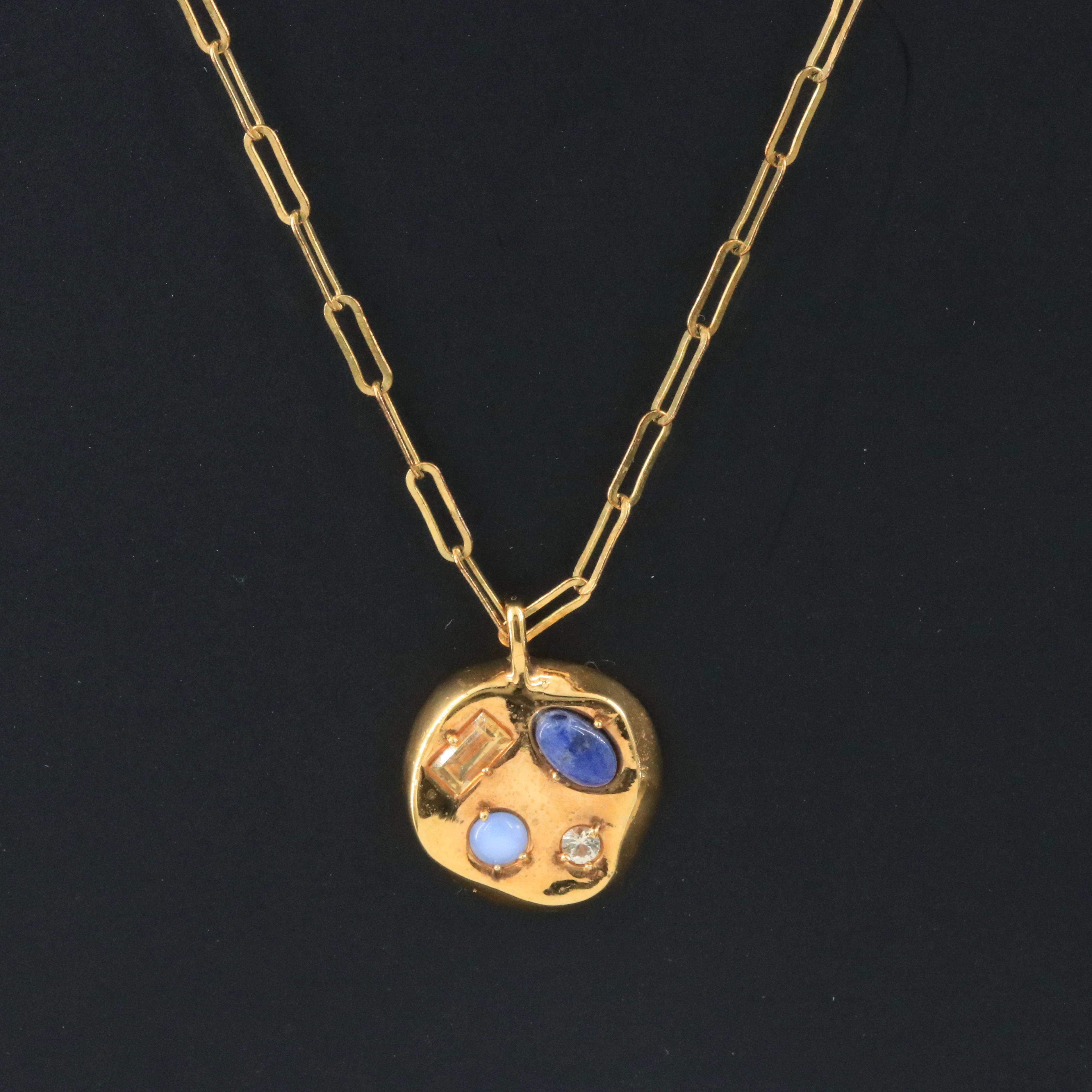 Gemstone Pendant Necklace with Sodalite, Citrine, and Chalcedony