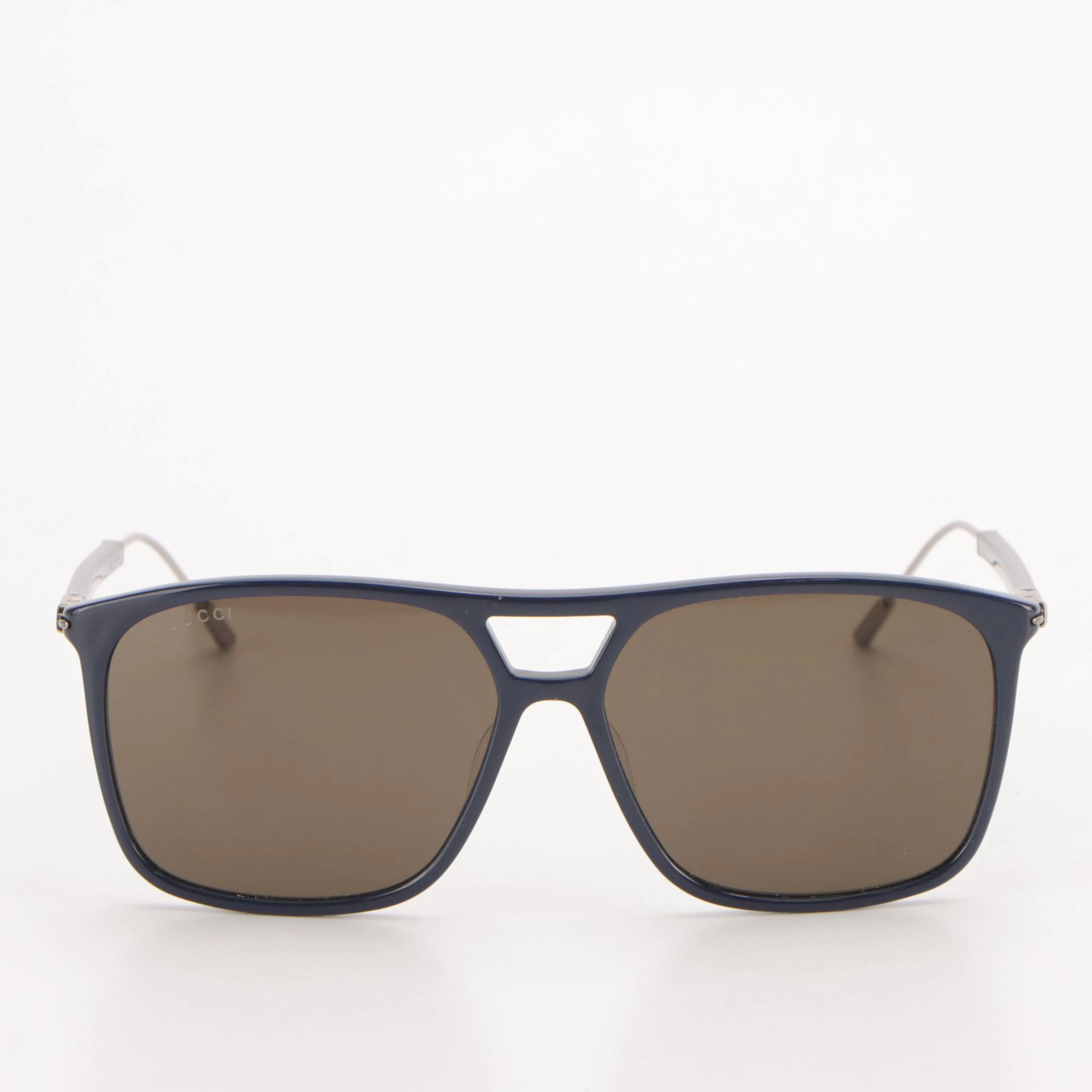 Gucci GG1270S Blue Square Ruthenium Framed Pilot Sunglasses with Case