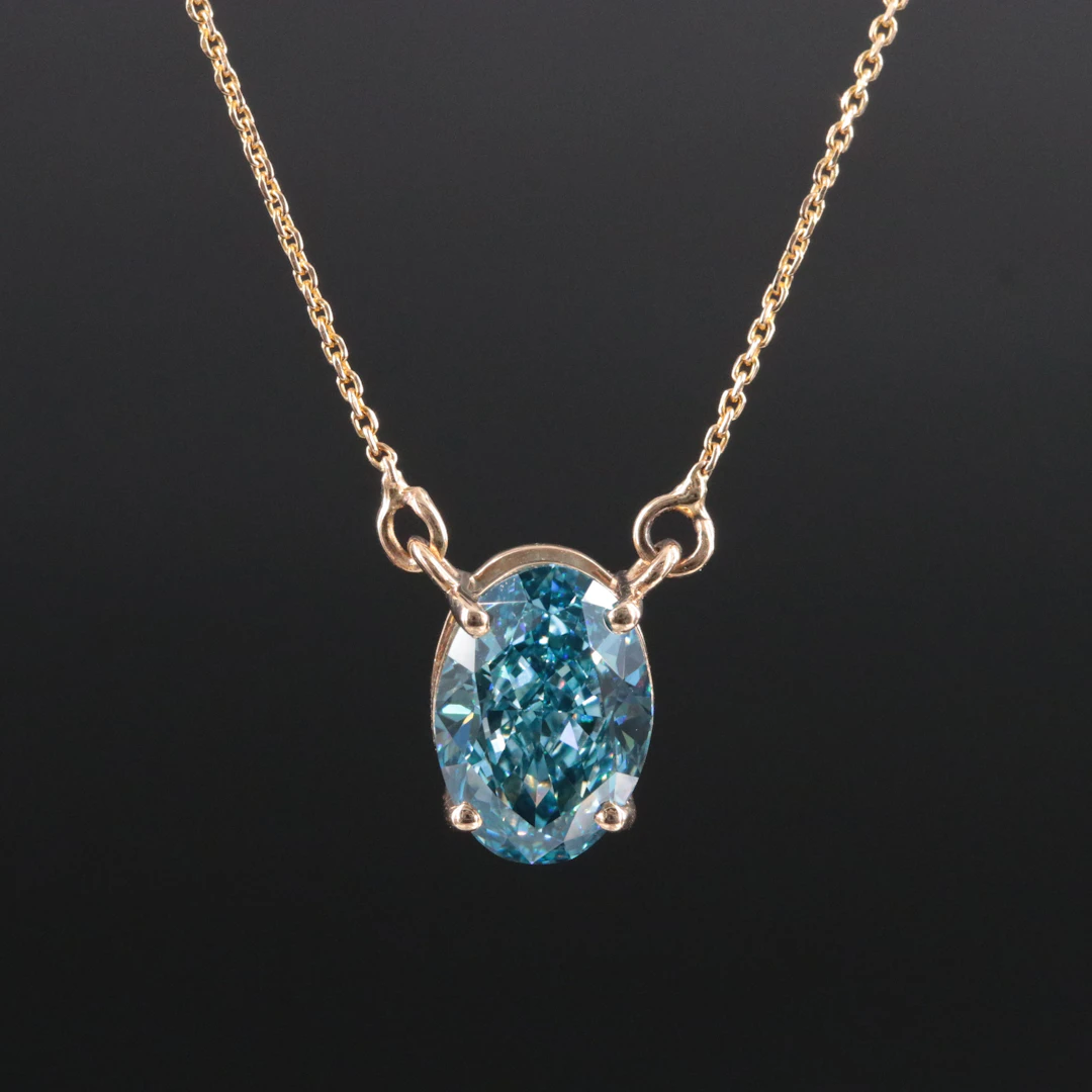 14K 2.29 CT Lab Grown Fancy Vivid Blue Diamond Solitaire Necklace w/IGI Report