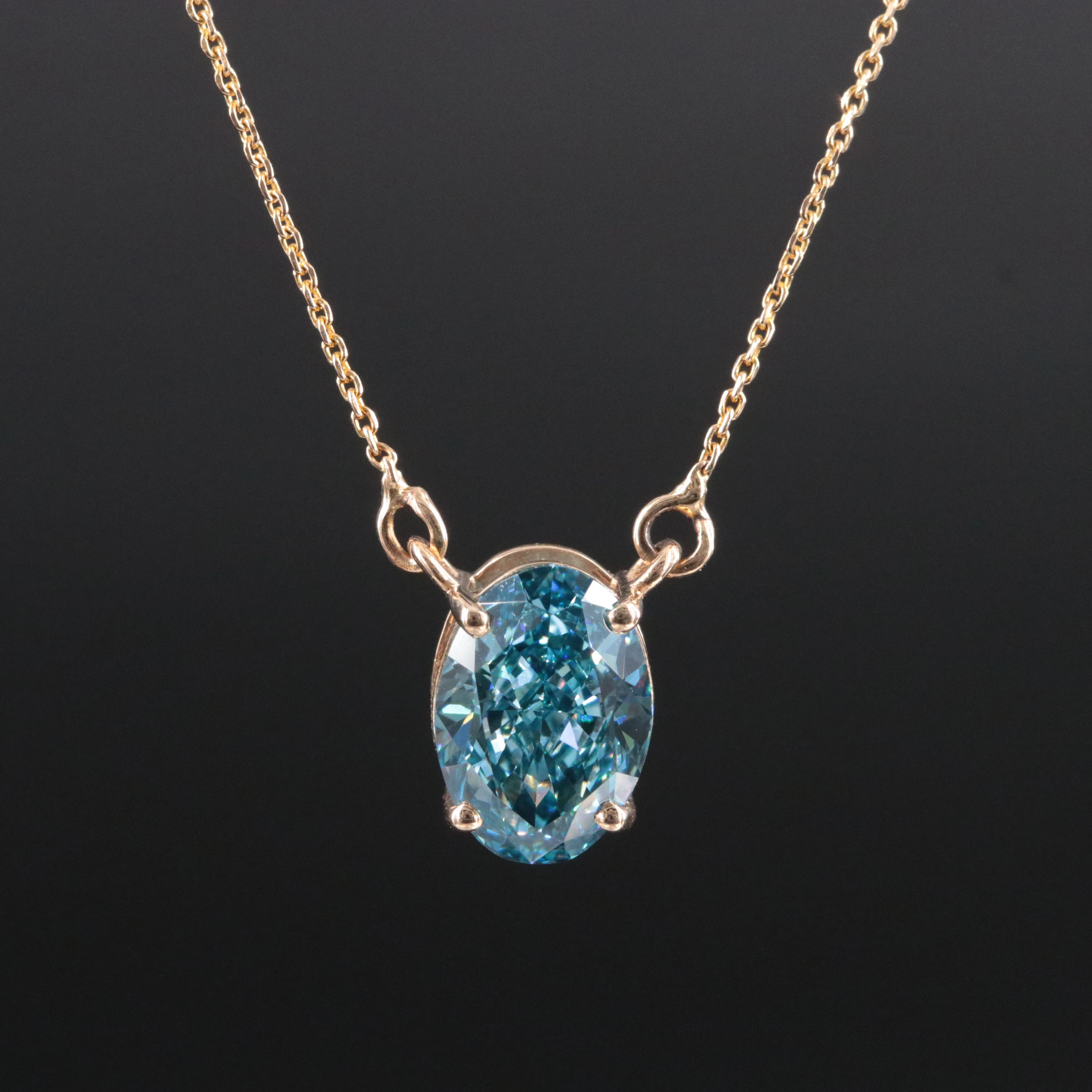14K 2.29 CT Lab Grown Fancy Vivid Blue Diamond Solitaire Necklace w/IGI Report