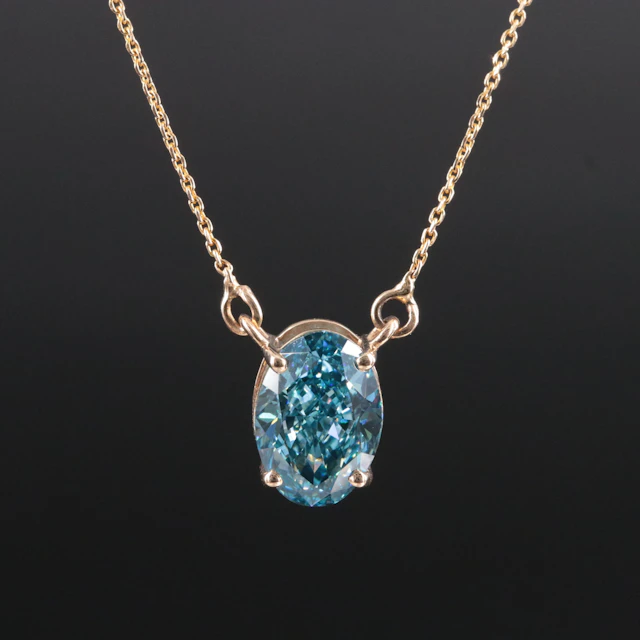 14K 2.29 CT Lab Grown Fancy Vivid Blue Diamond Solitaire Necklace w/IGI Report