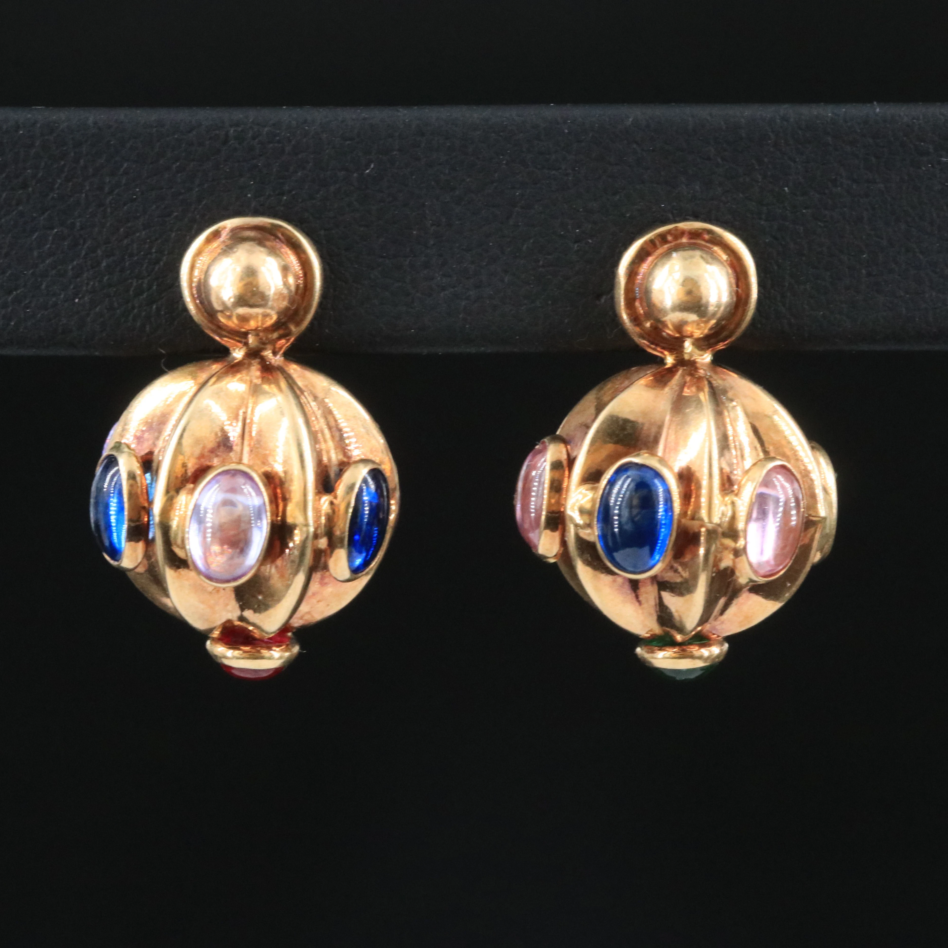 Vintage 14K Spinel, Ruby and Amethyst Lantern Drop Earrings