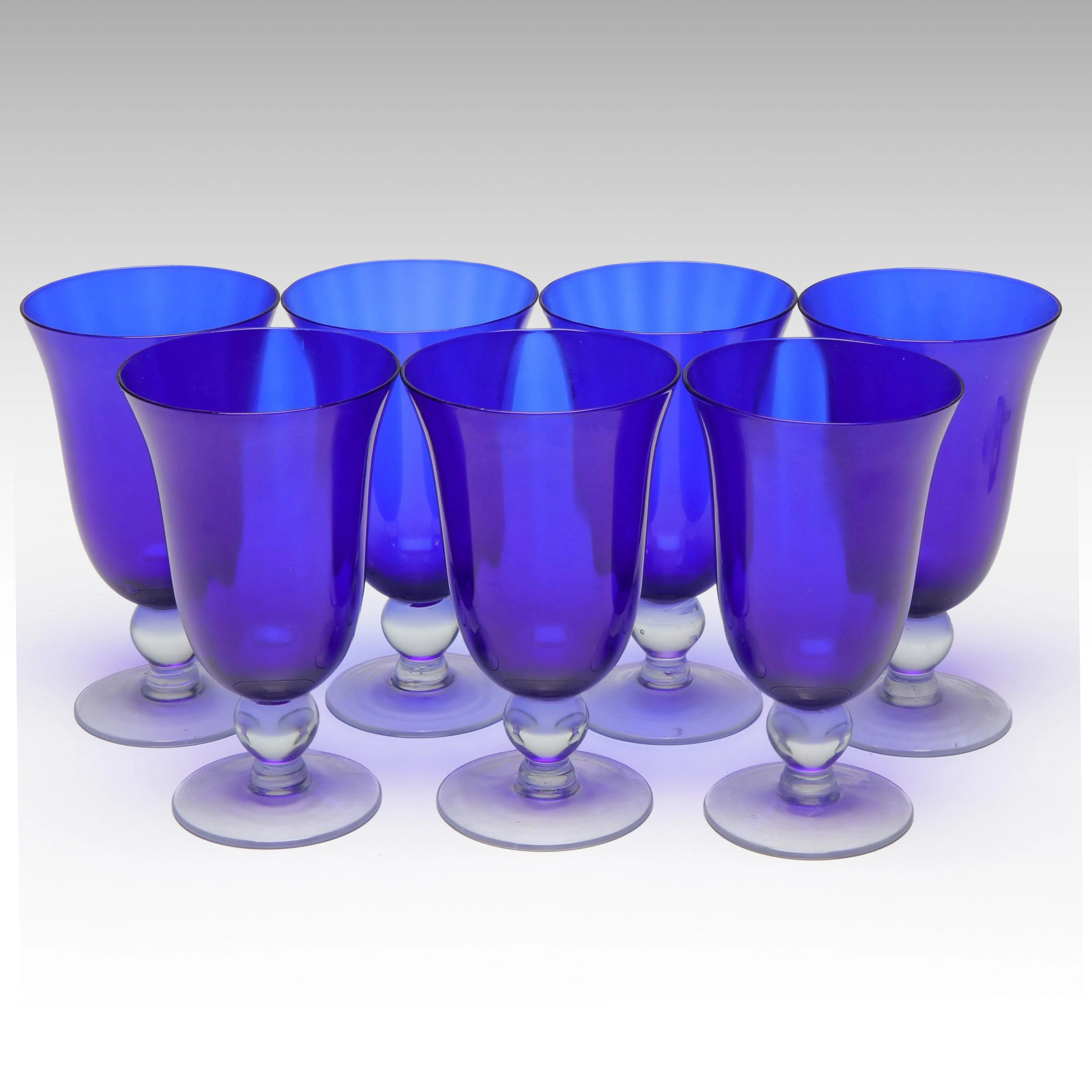 Cobalt Blue Glass Footed Water Goblets