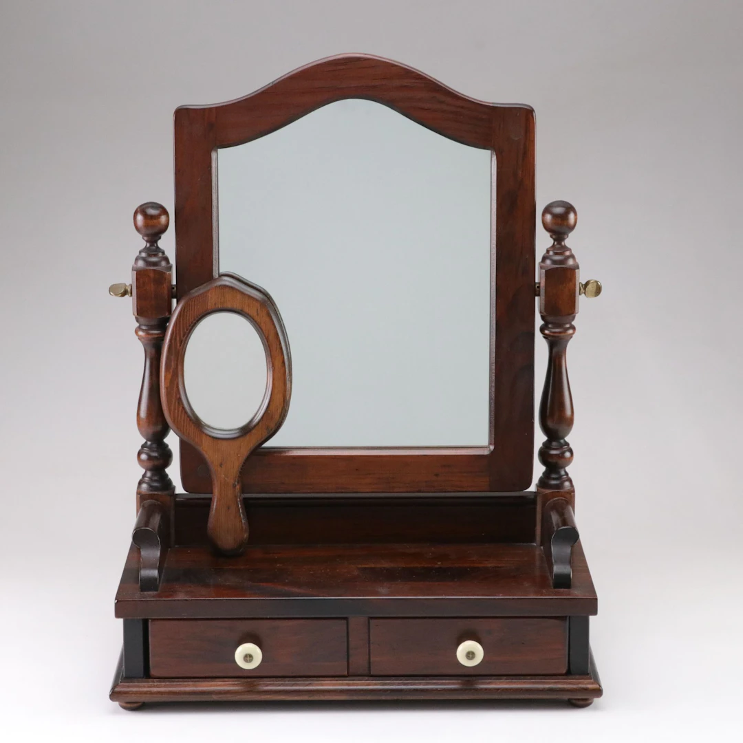 Ethan Allen Wooden Vanity Mirror with Hand Mirror