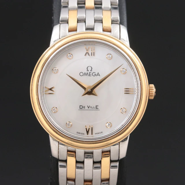 Omega DeVille Prestige M.O.P. Diamond Dial 18K & Steel Quartz Watch