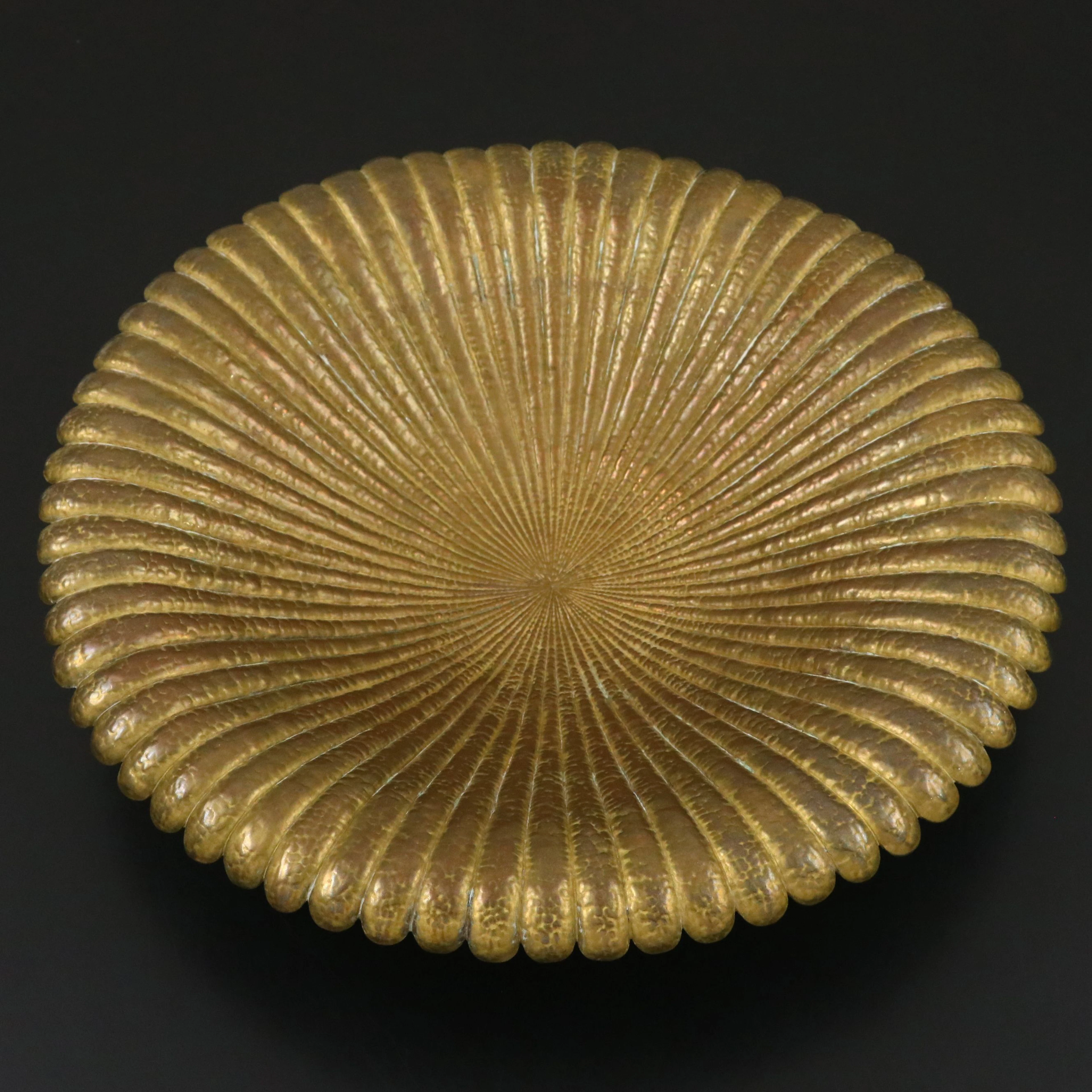 Hollywood Regency Brass Finished Scalloped Footed Bowl, Mid -20th Century