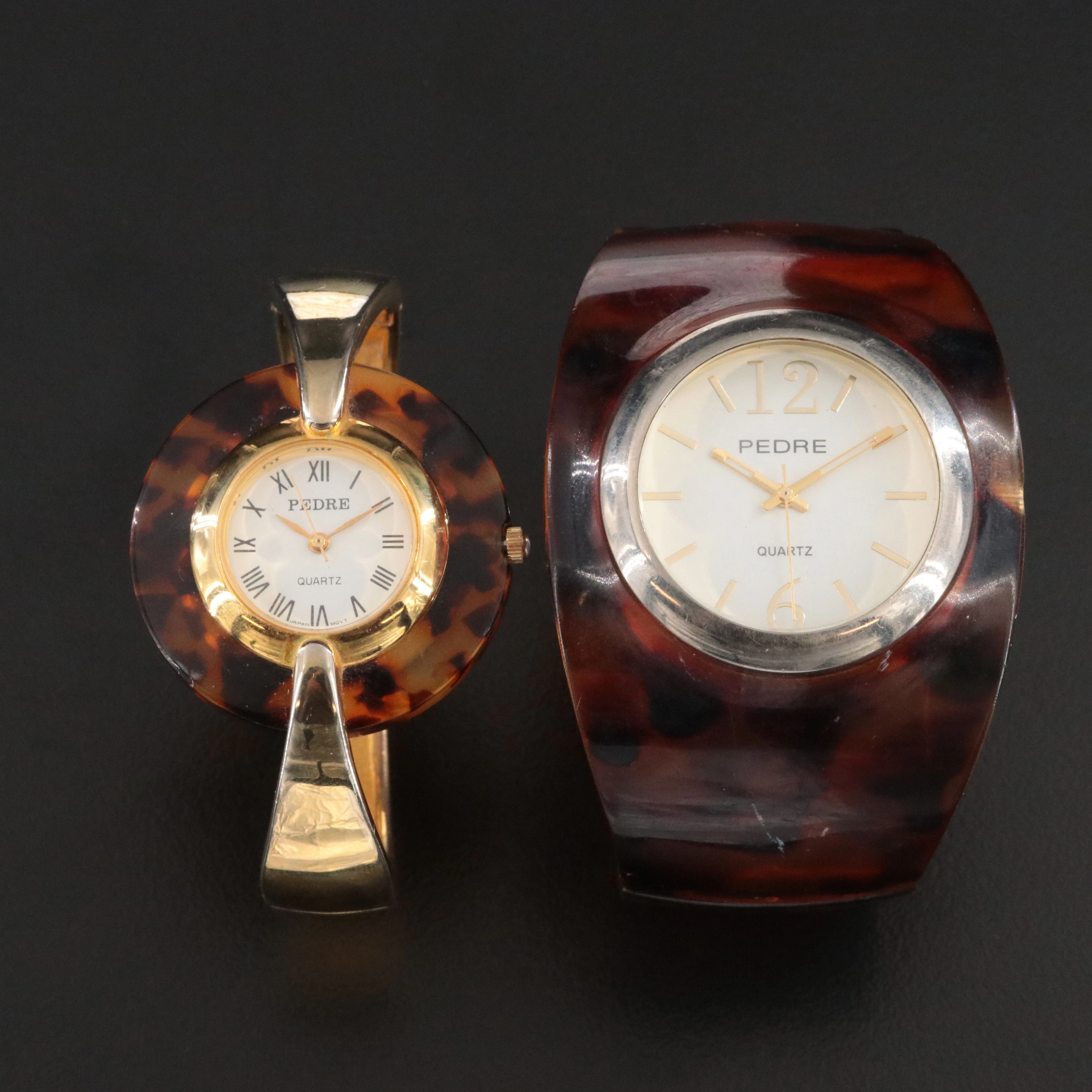 Pedre Gold-Tone and Faux Tortoise Shell Cuff and Bangle Style Watch