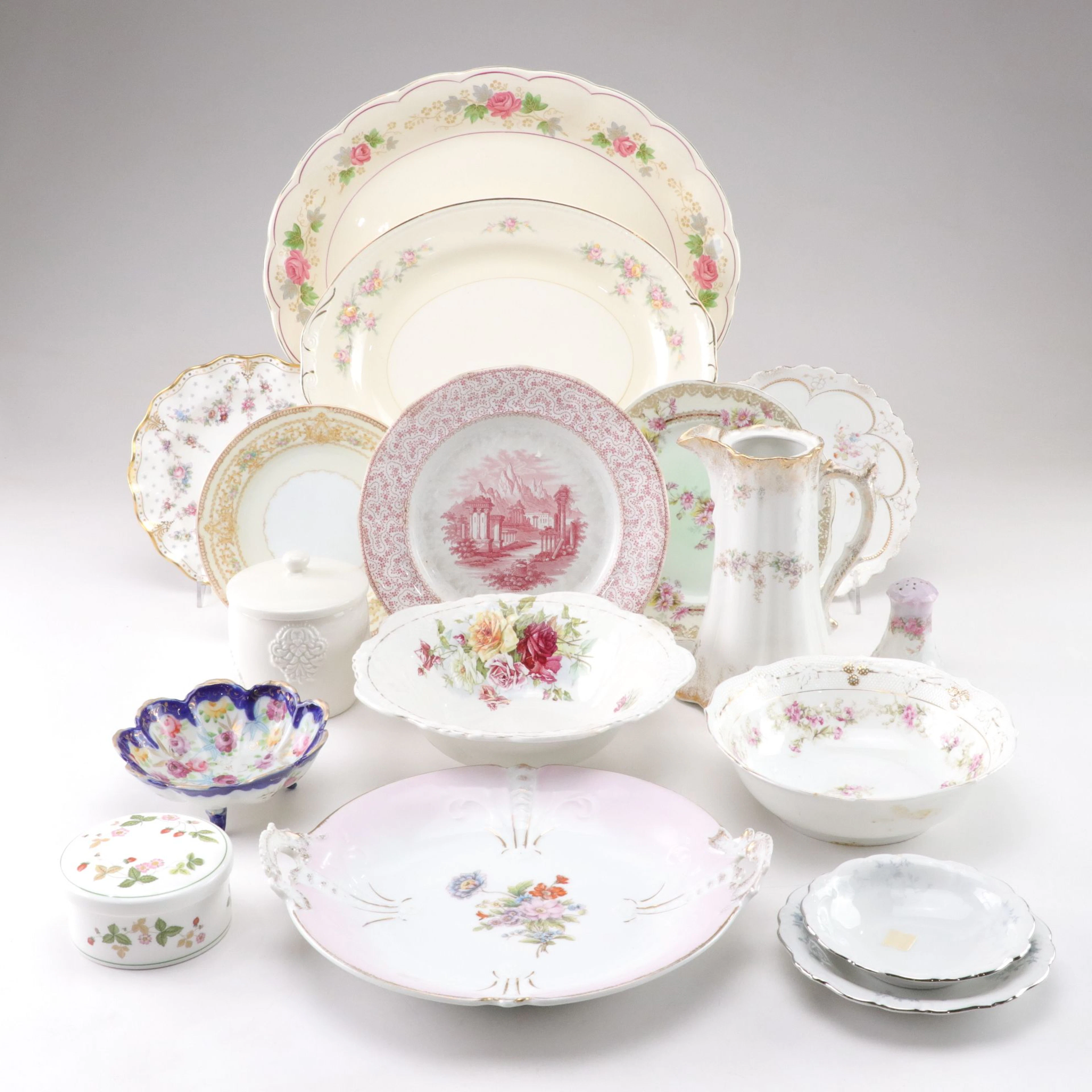 Wedgwood, Noritake, Royal Crown Derby Platters, Pitcher, and More China Pieces