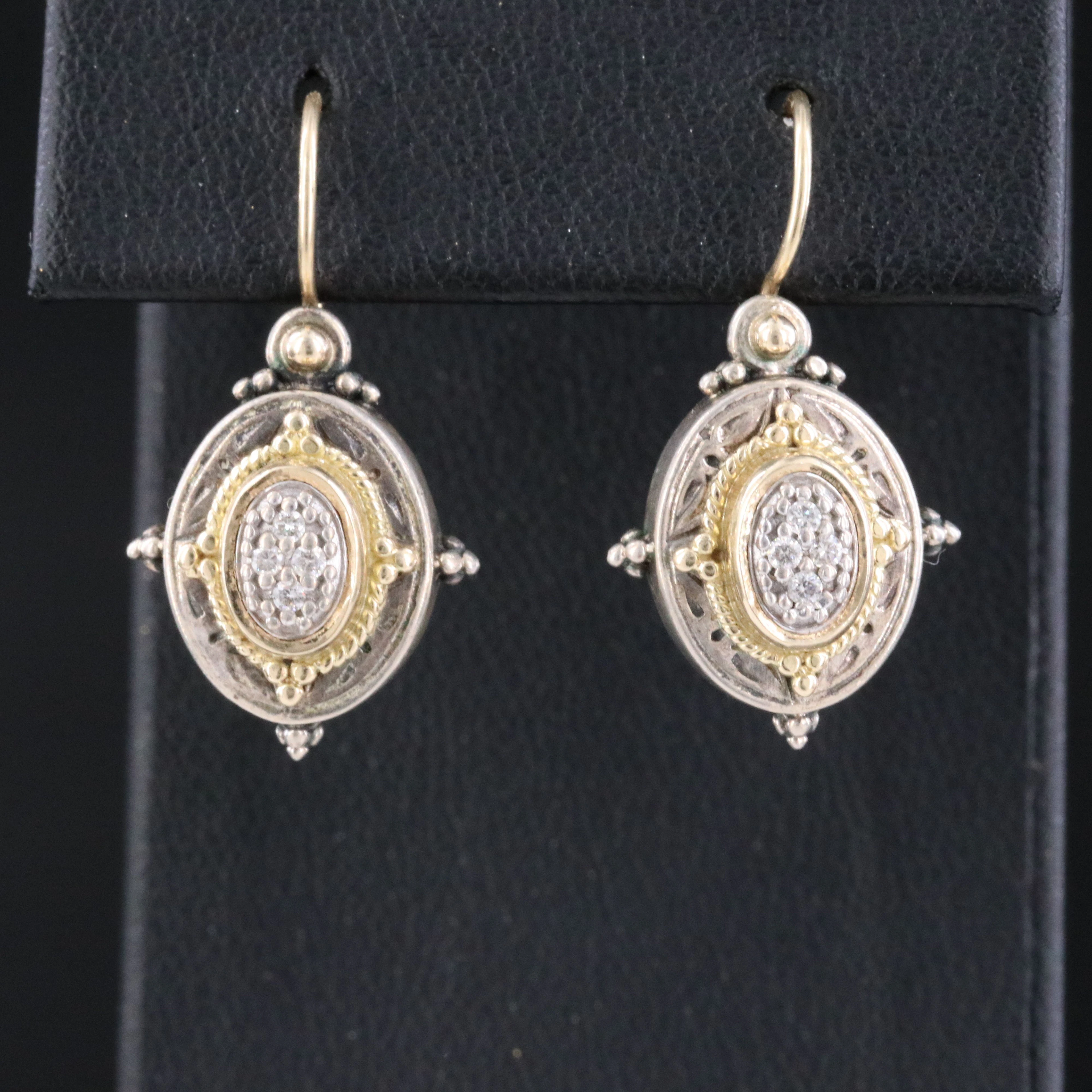 Konstantino Sterling and 18K Diamond Oval Drop Earrings