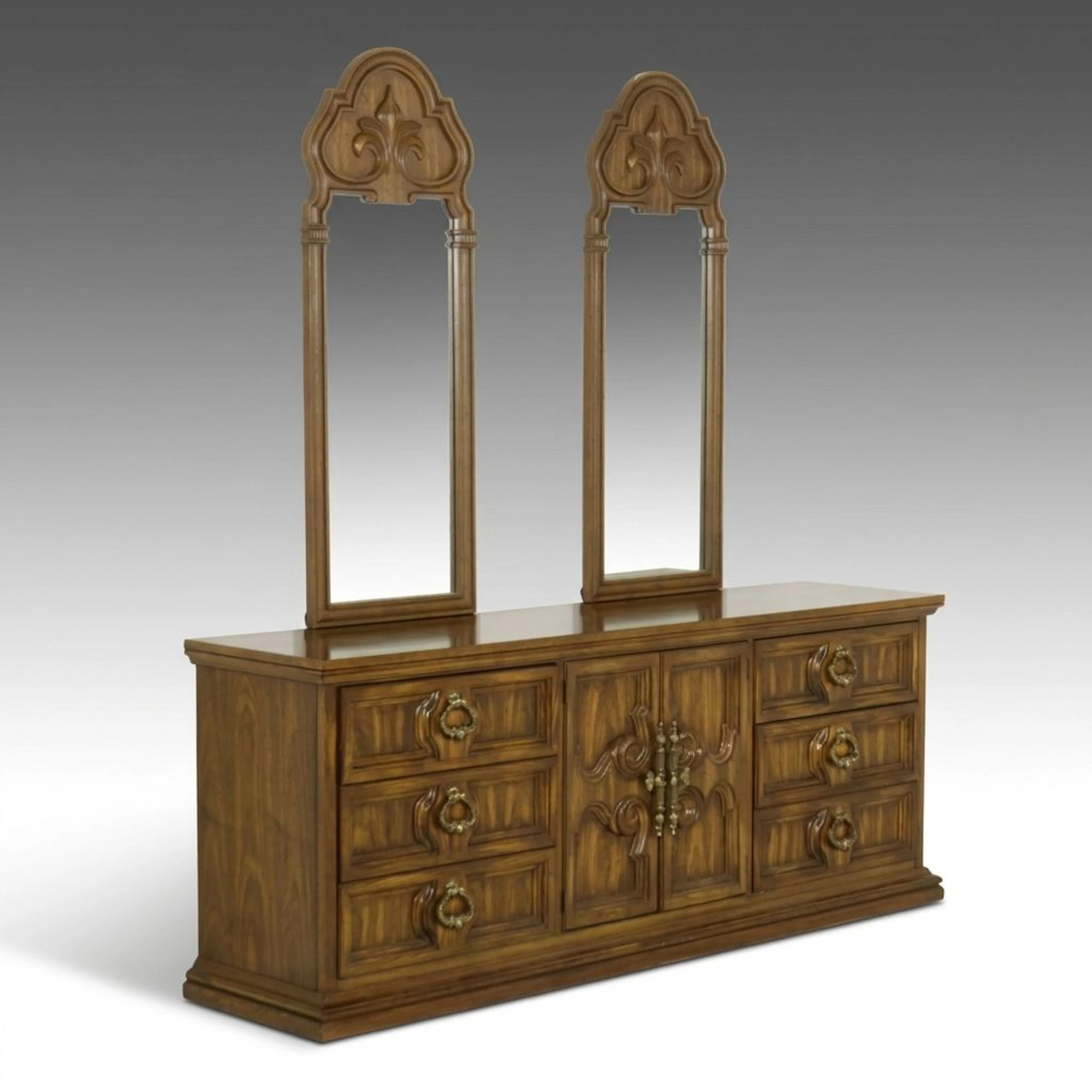 Burlington House Spanish Baroque Style Dresser and Mirror, Late 20th Century