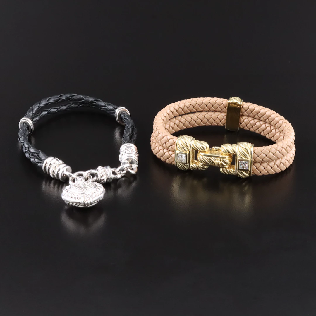 Judith Ripka Sterling CZ Leather Cord Bracelets
