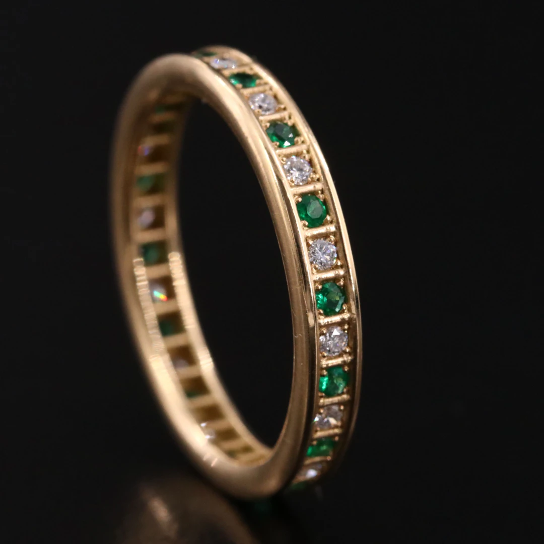 18K Emerald and Diamond Alternating Eternity Band