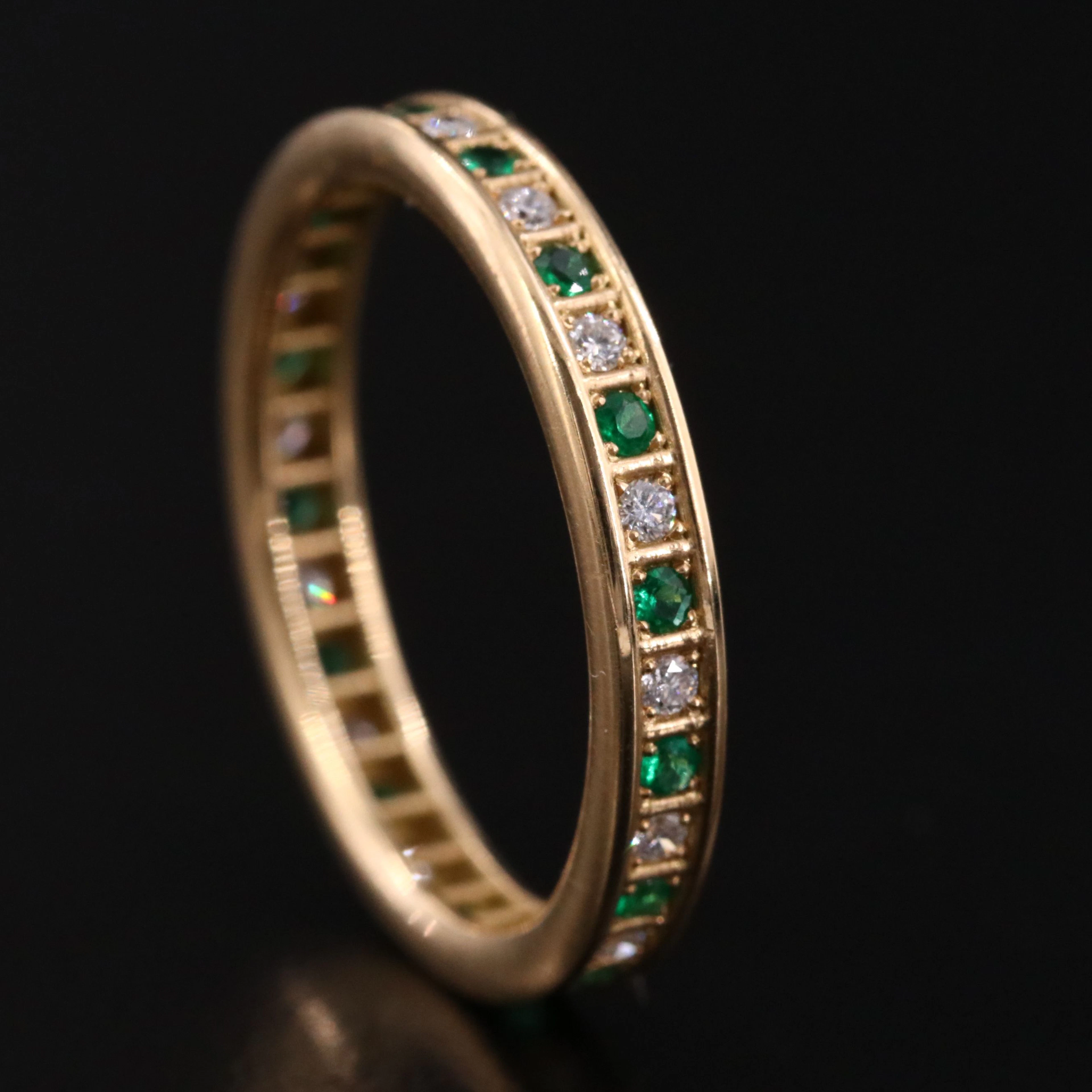 18K Emerald and Diamond Alternating Eternity Band