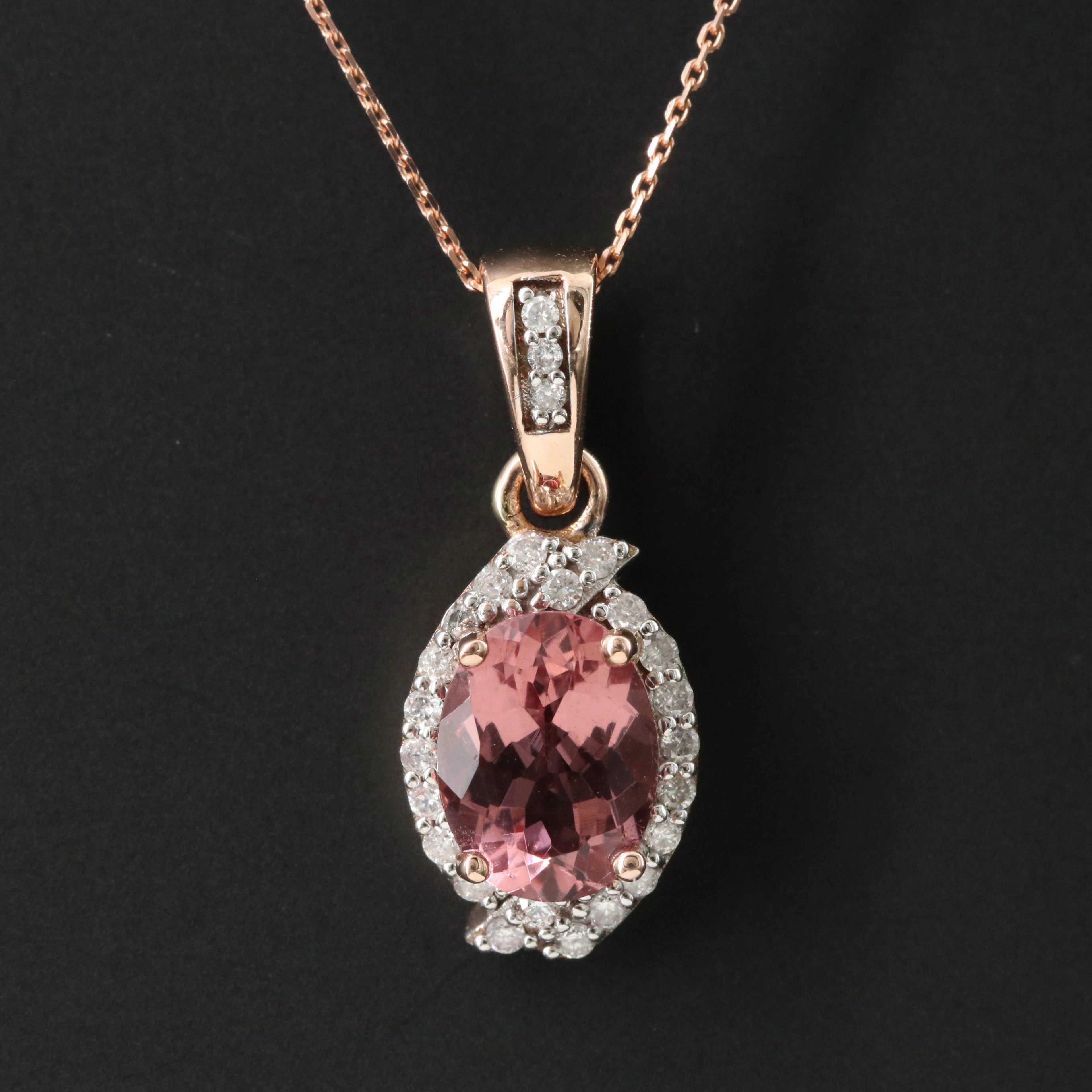 14K Rose Gold Apatite and Diamond Pendant Necklace