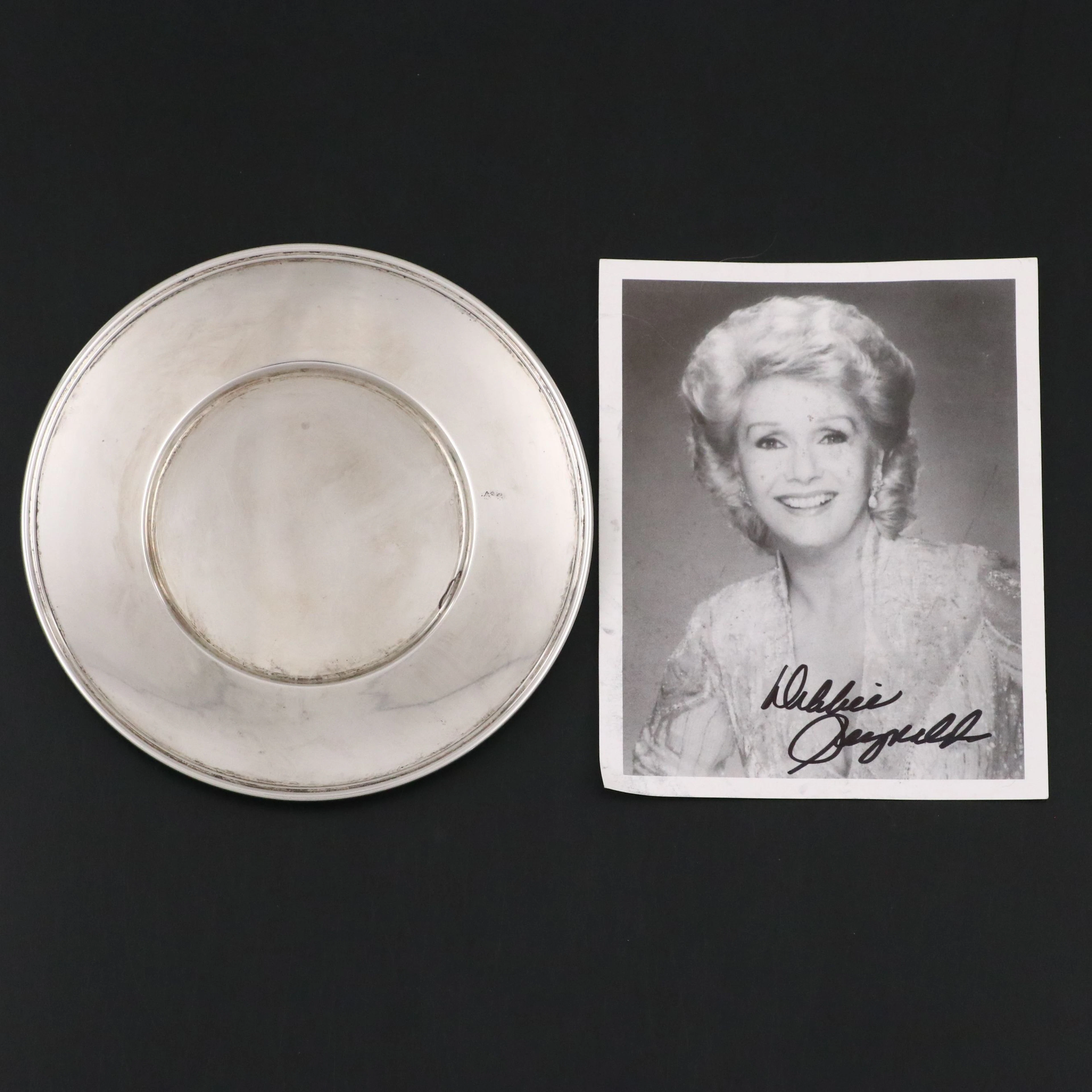 Stieff Williamsburg Sterling Silver Plate with Signed Photo of Debbie Reynolds