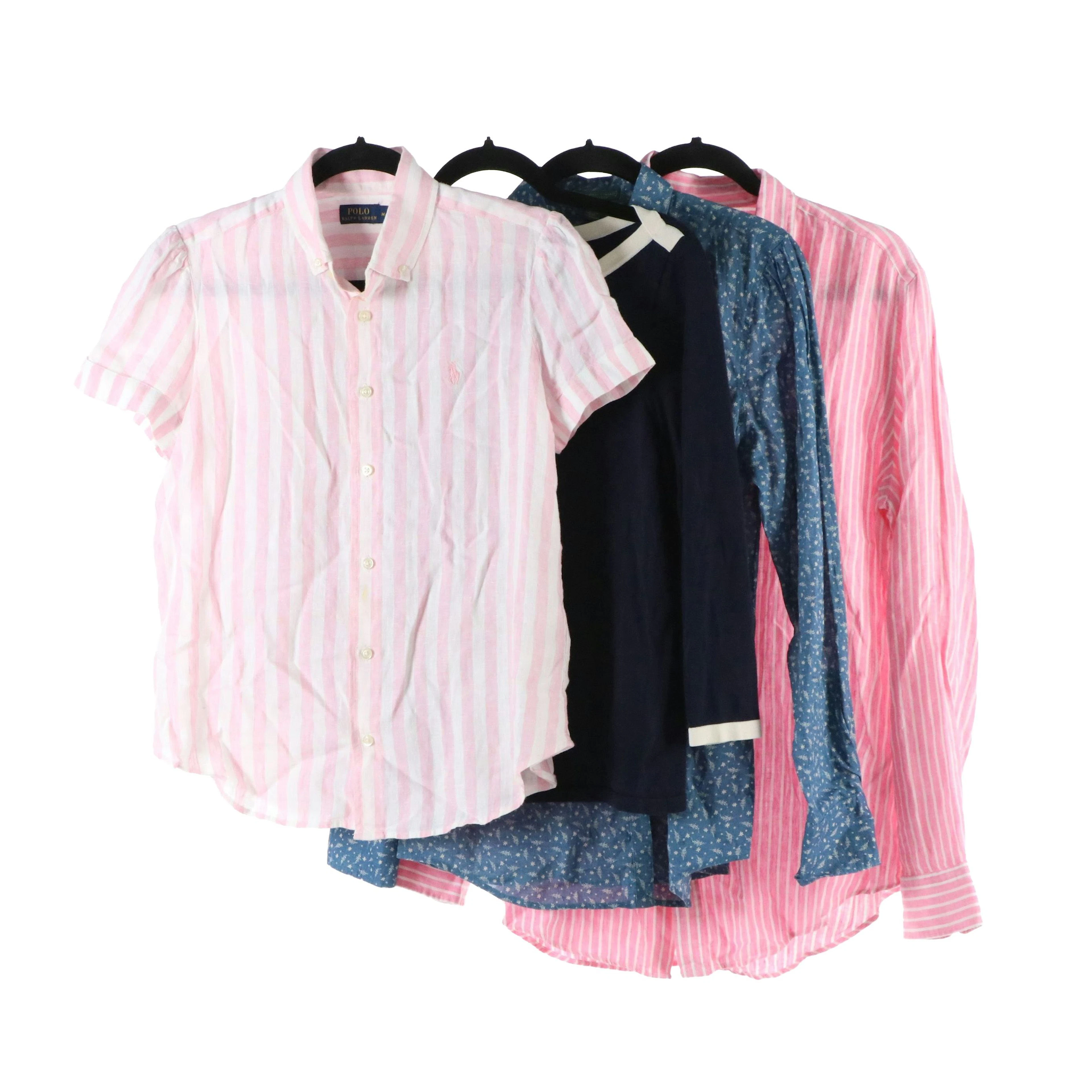 Lauren Ralph Lauren Silk Blend Top with Short & Long Sleeve Button-Up Tops