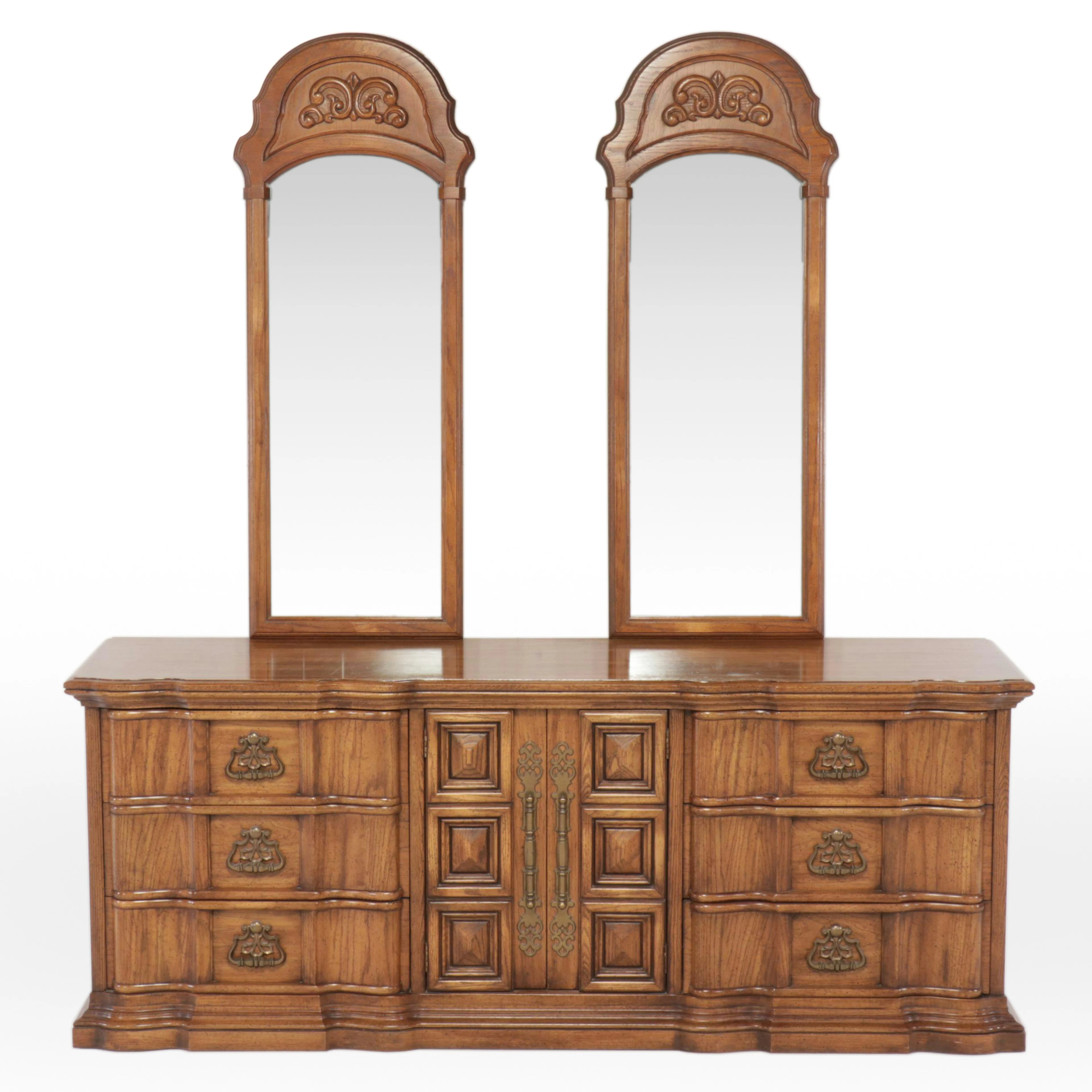 Burlington House Furniture Mediterranean Style Pecan Dresser, Mid