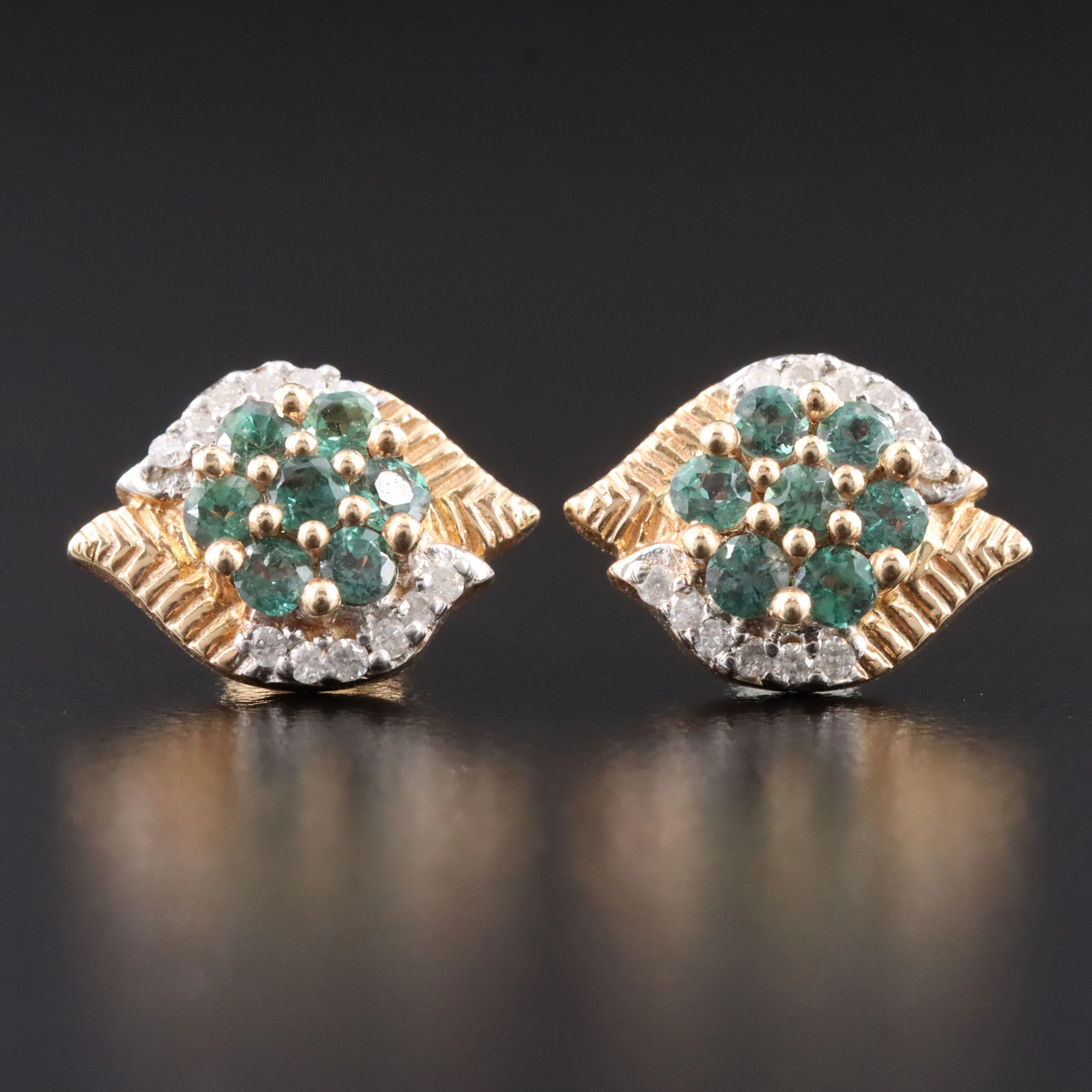 10K Alexandrite and Diamond Cluster Earrings