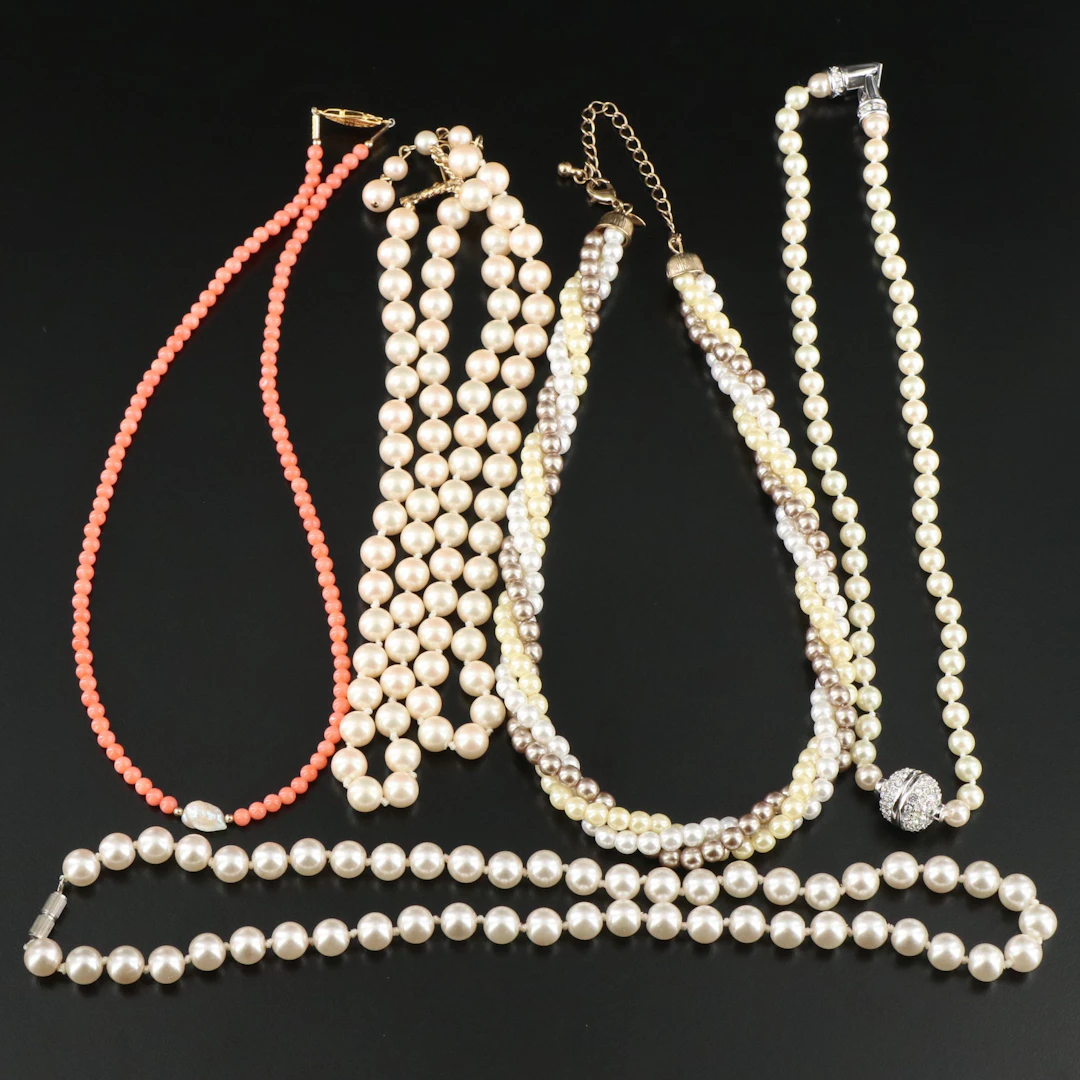 Necklace Collection Featuring Coral and Faux Pearls