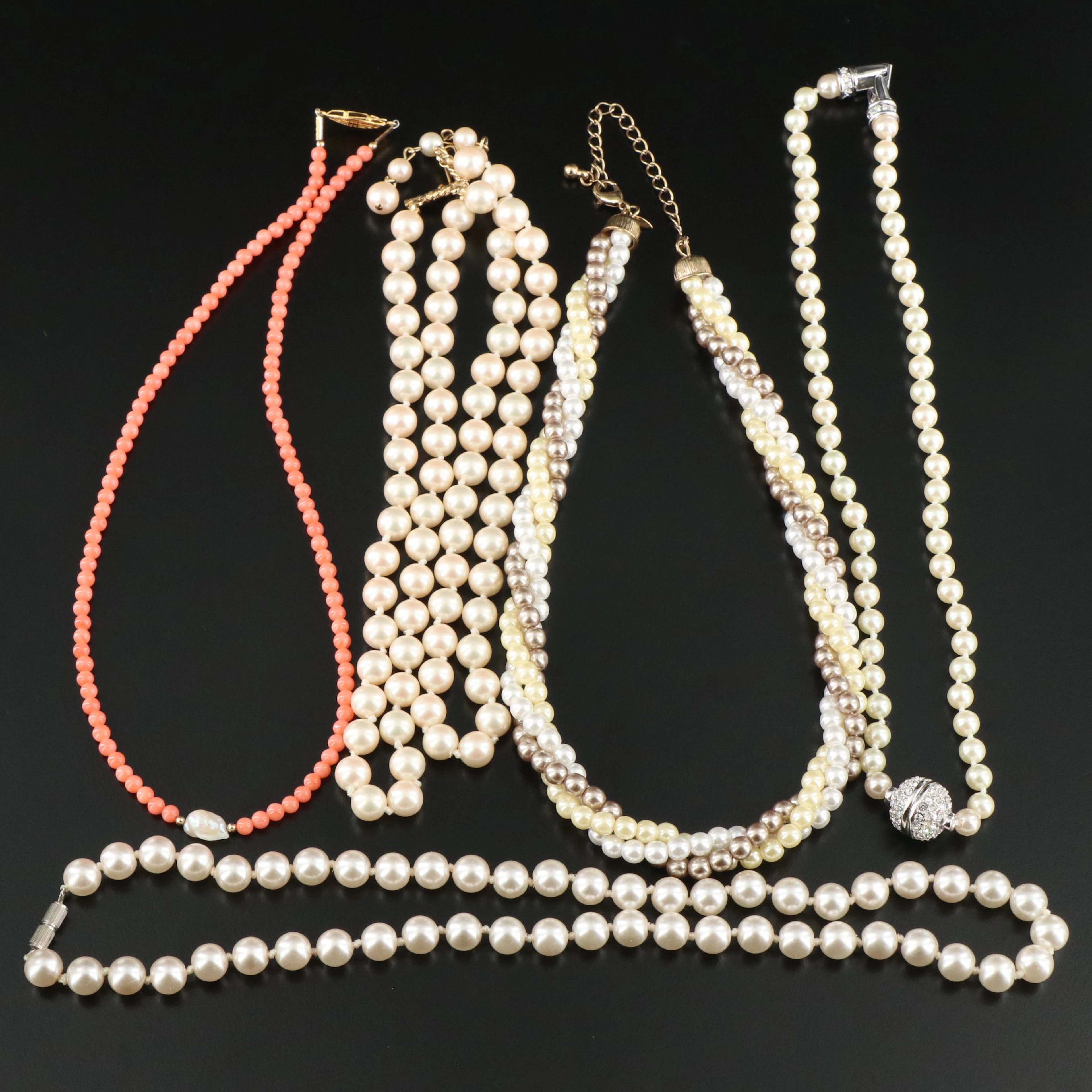 Necklace Collection Featuring Coral and Faux Pearls