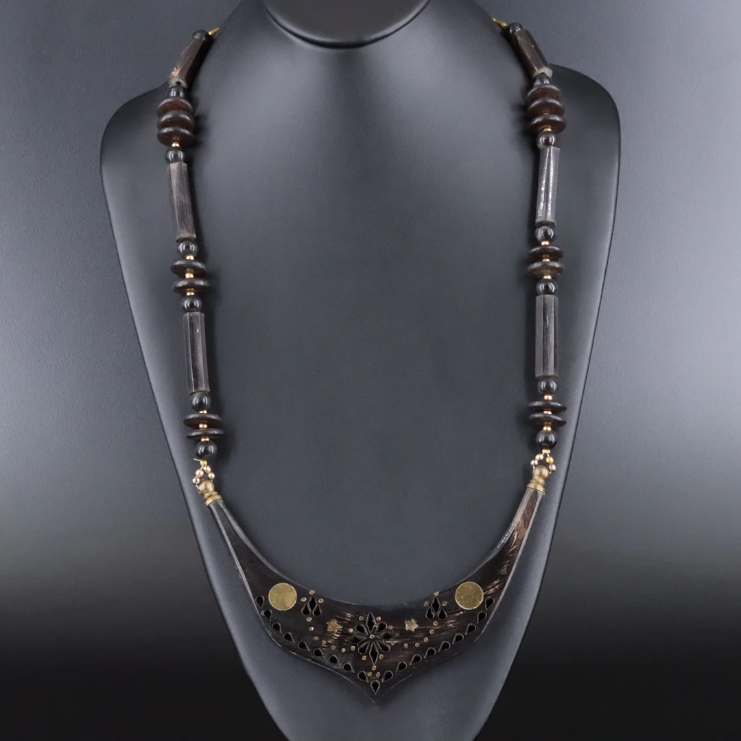 Vintage Horn & Brass Piqué Necklace
