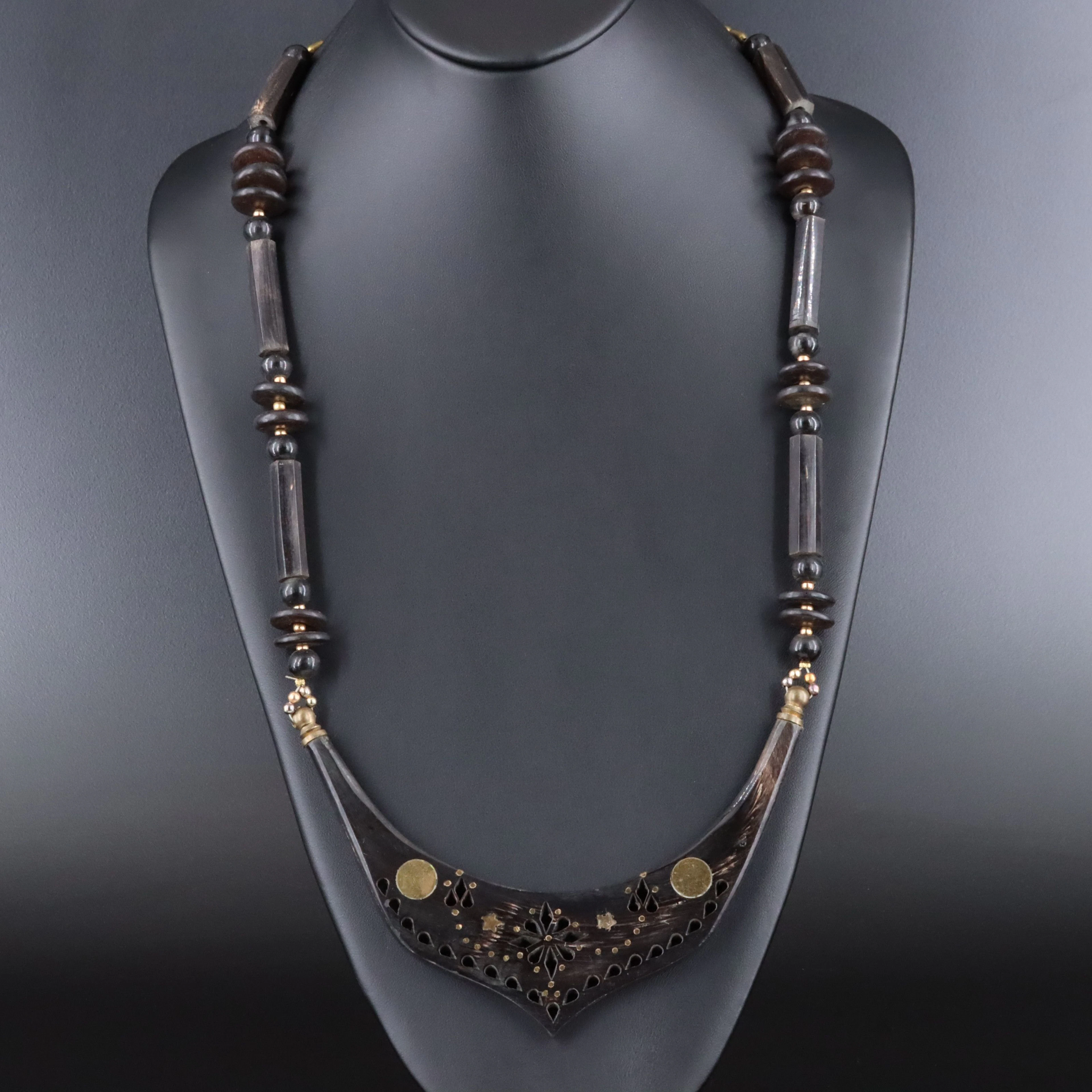 Vintage Horn & Brass Piqué Necklace