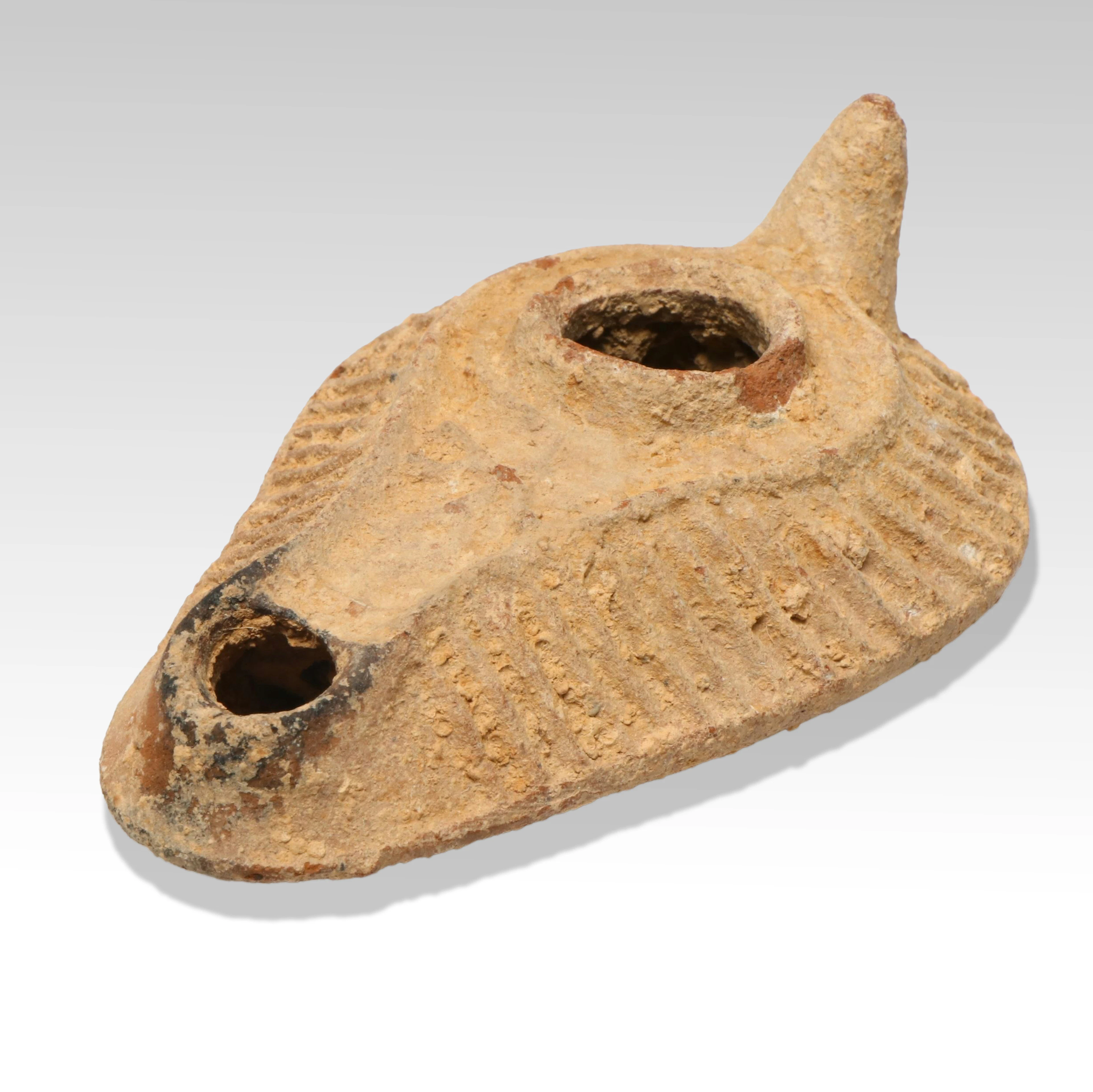 Ancient Roman Clay Oil Lamp, Circa 36 BCE