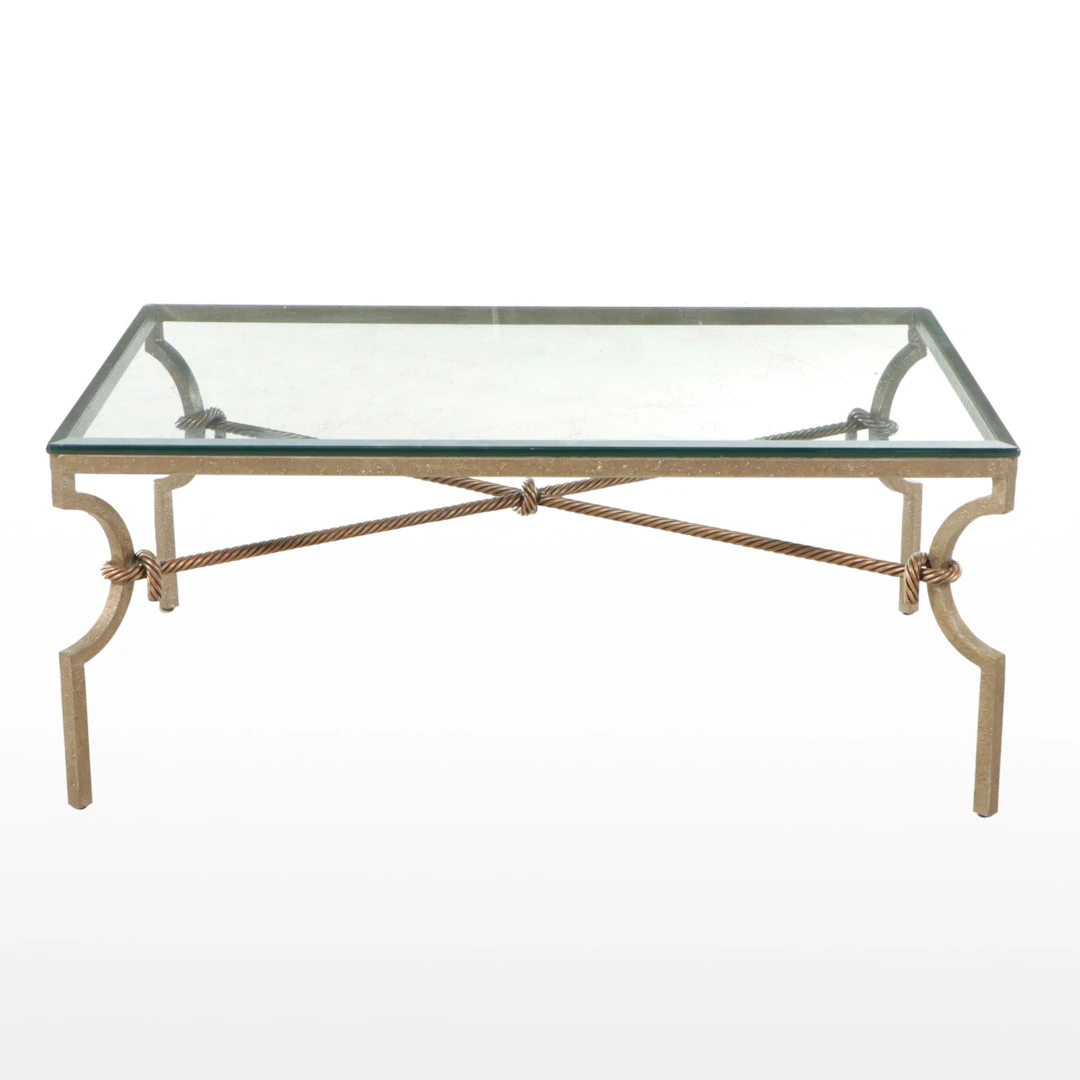 Neoclassical Style Glass Top Metal Coffee Table, Late 20th Century