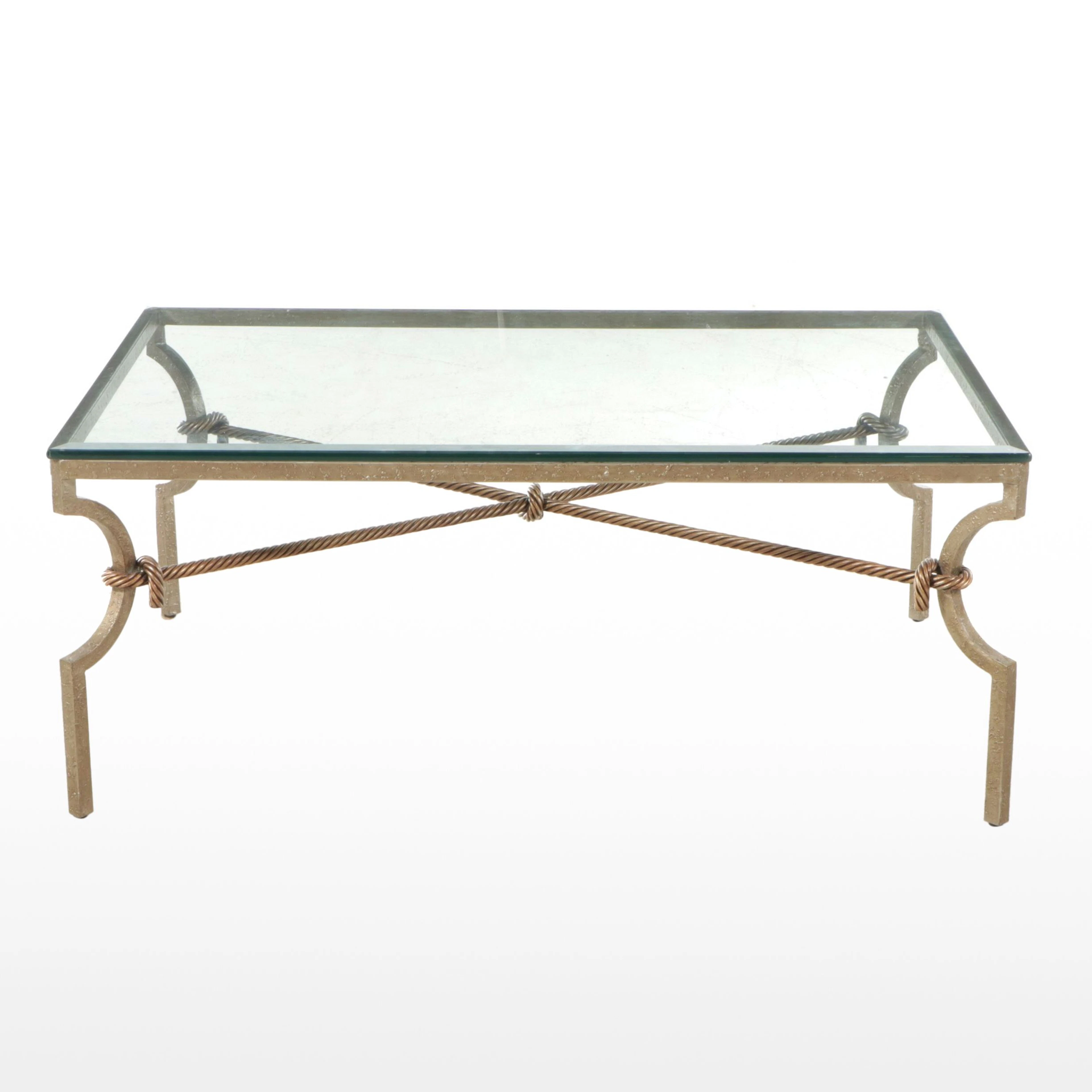 Neoclassical Style Glass Top Metal Coffee Table, Late 20th Century