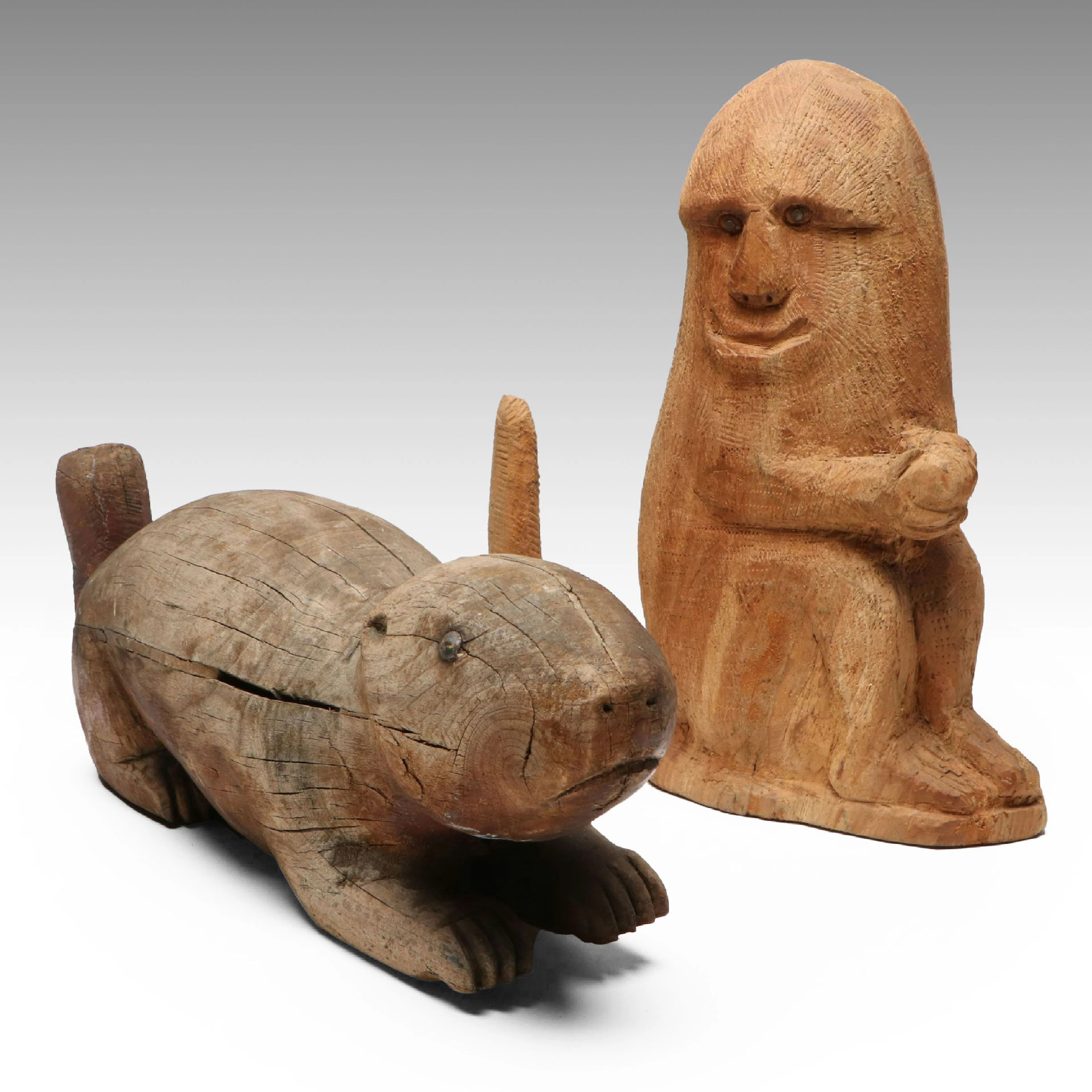 Handcrafted Asiatic Ground Squirrel and Primitive Monkey Figures, Vintage