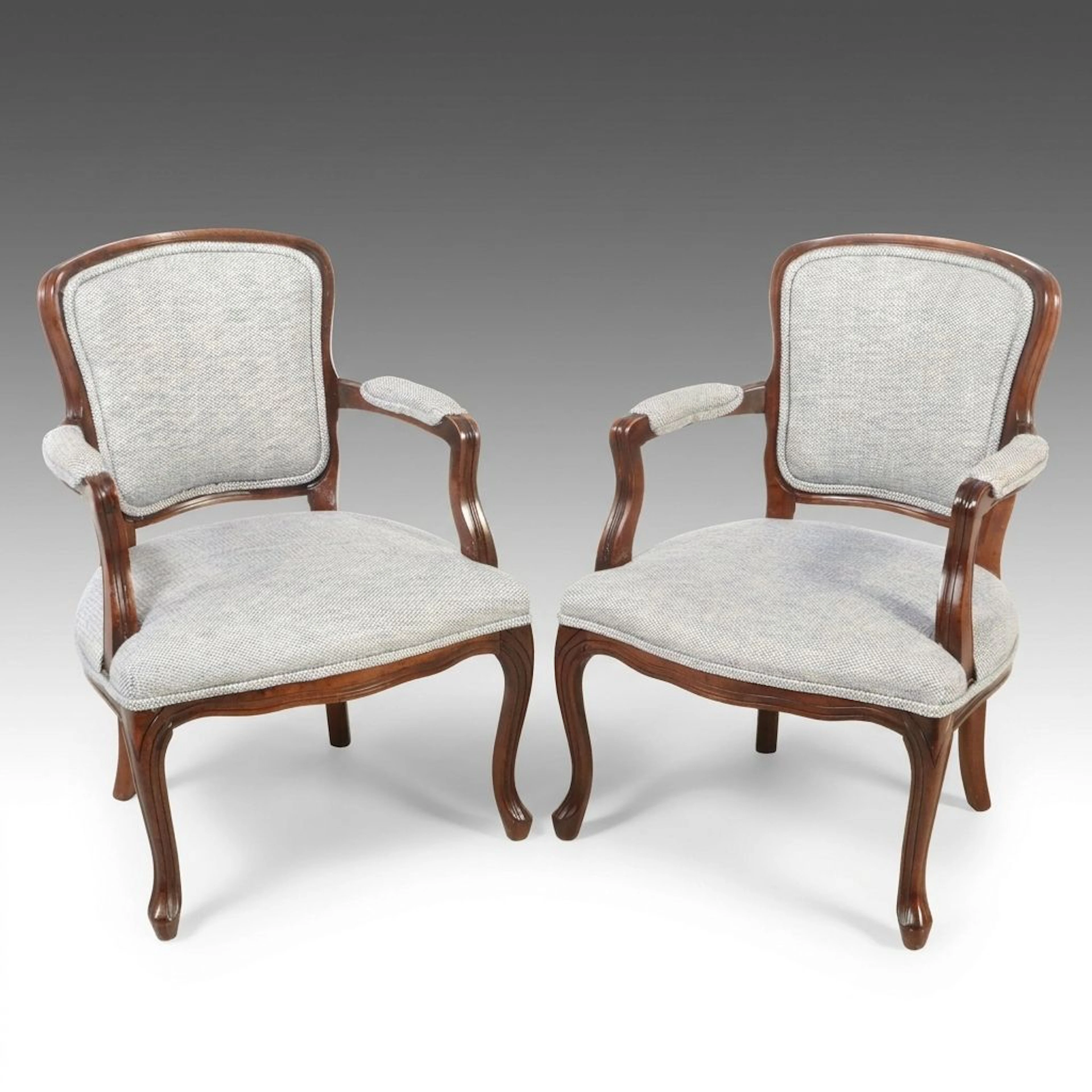 Pair of Louis XV Style Custom-Upholstered Hardwood Fauteuils, Late 20th Century