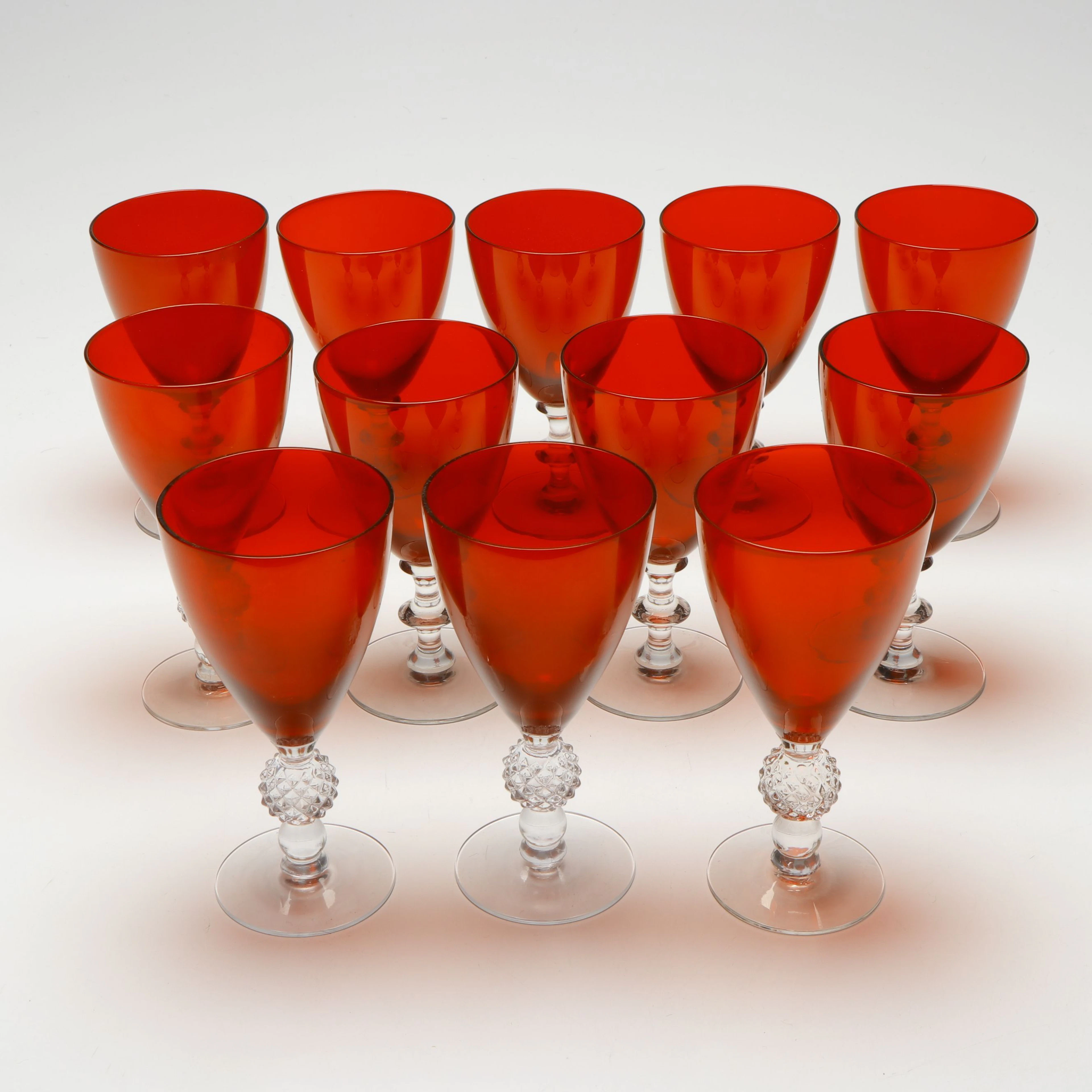 Morgantown "Golf Ball," "Radiant" Ruby Glass Water Goblets, Early