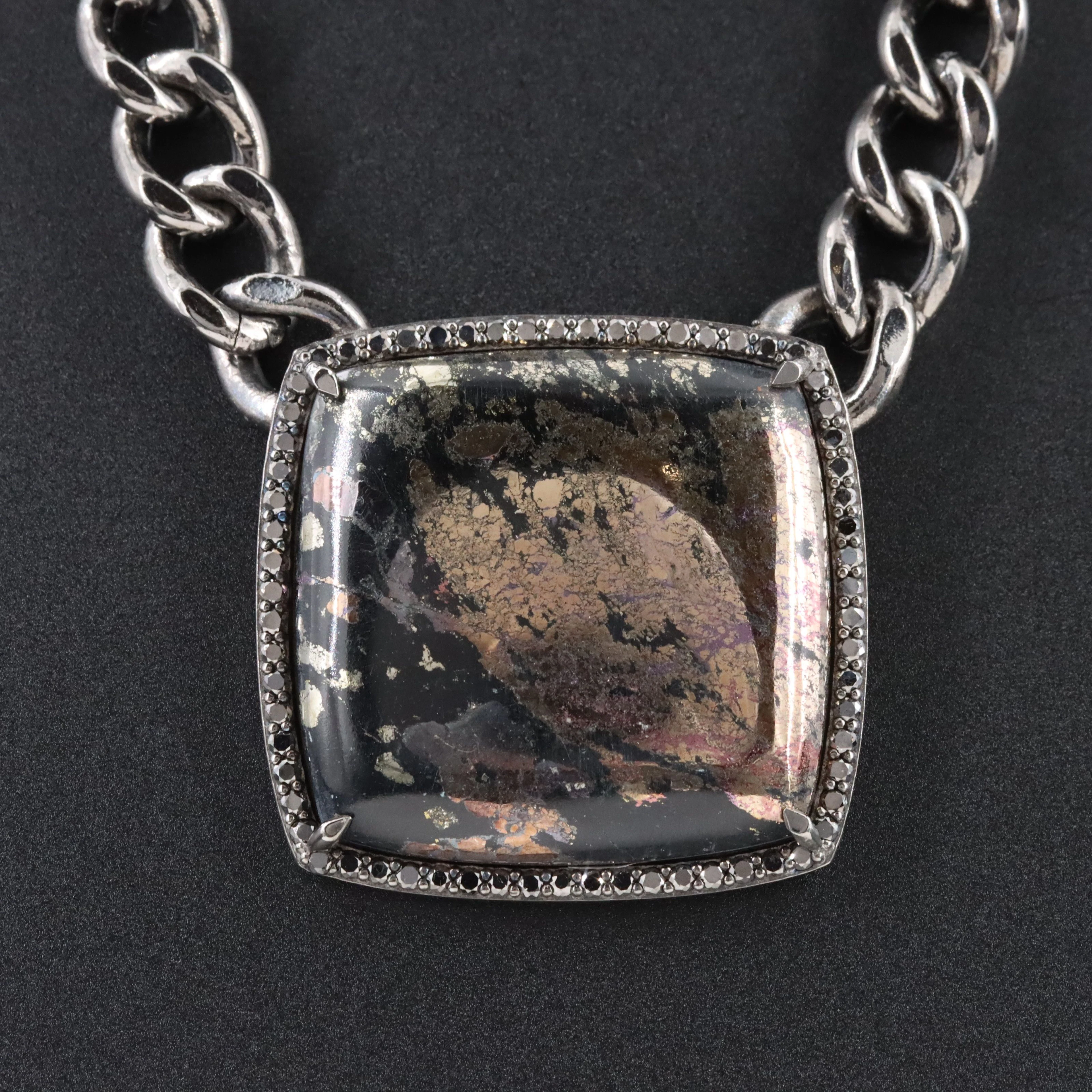 Sheryl Lowe "Mr. Lowe" Sterling Pyrite and Diamond Curb Chain Necklace