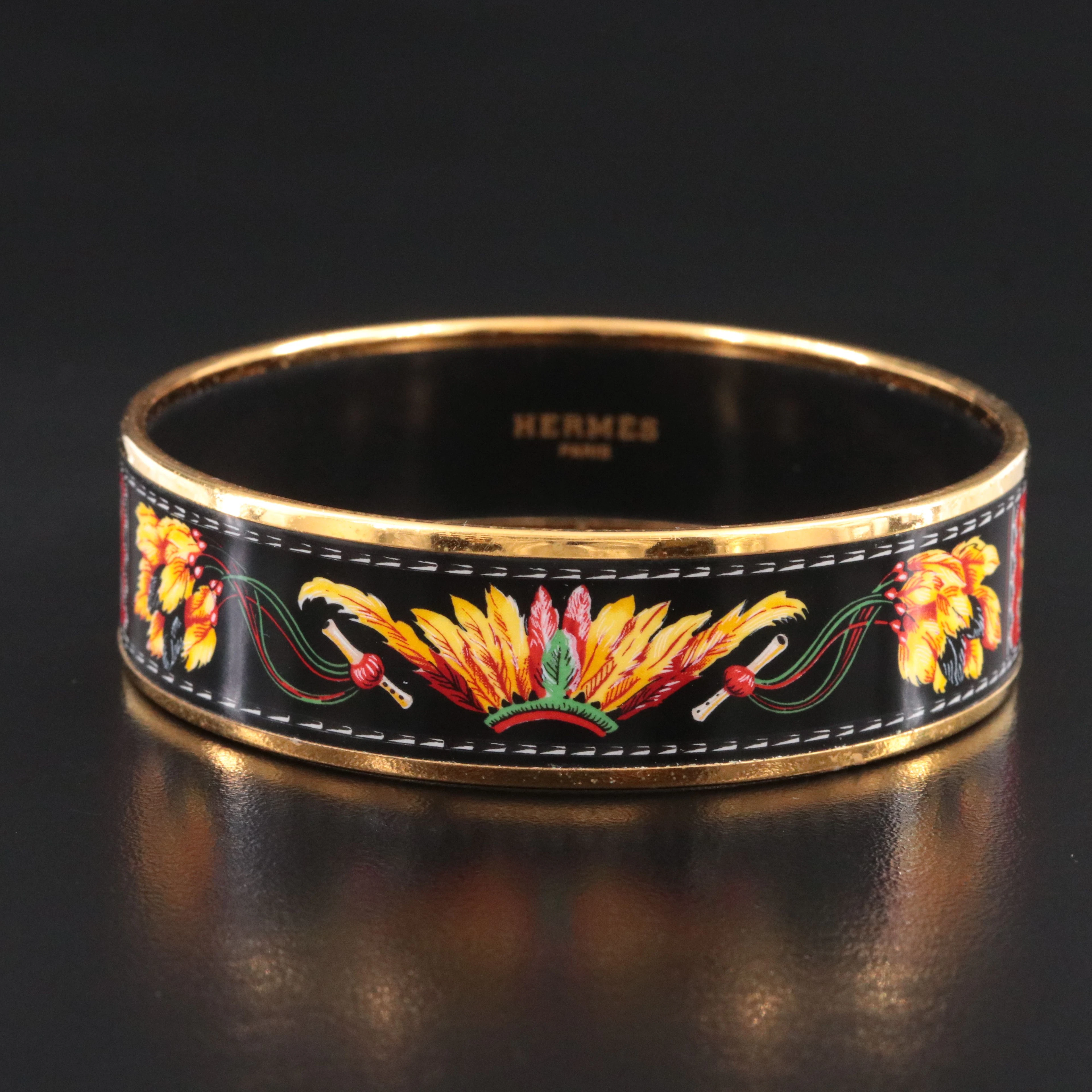 Hermès Brazil Wide Black Enamel Bracelet